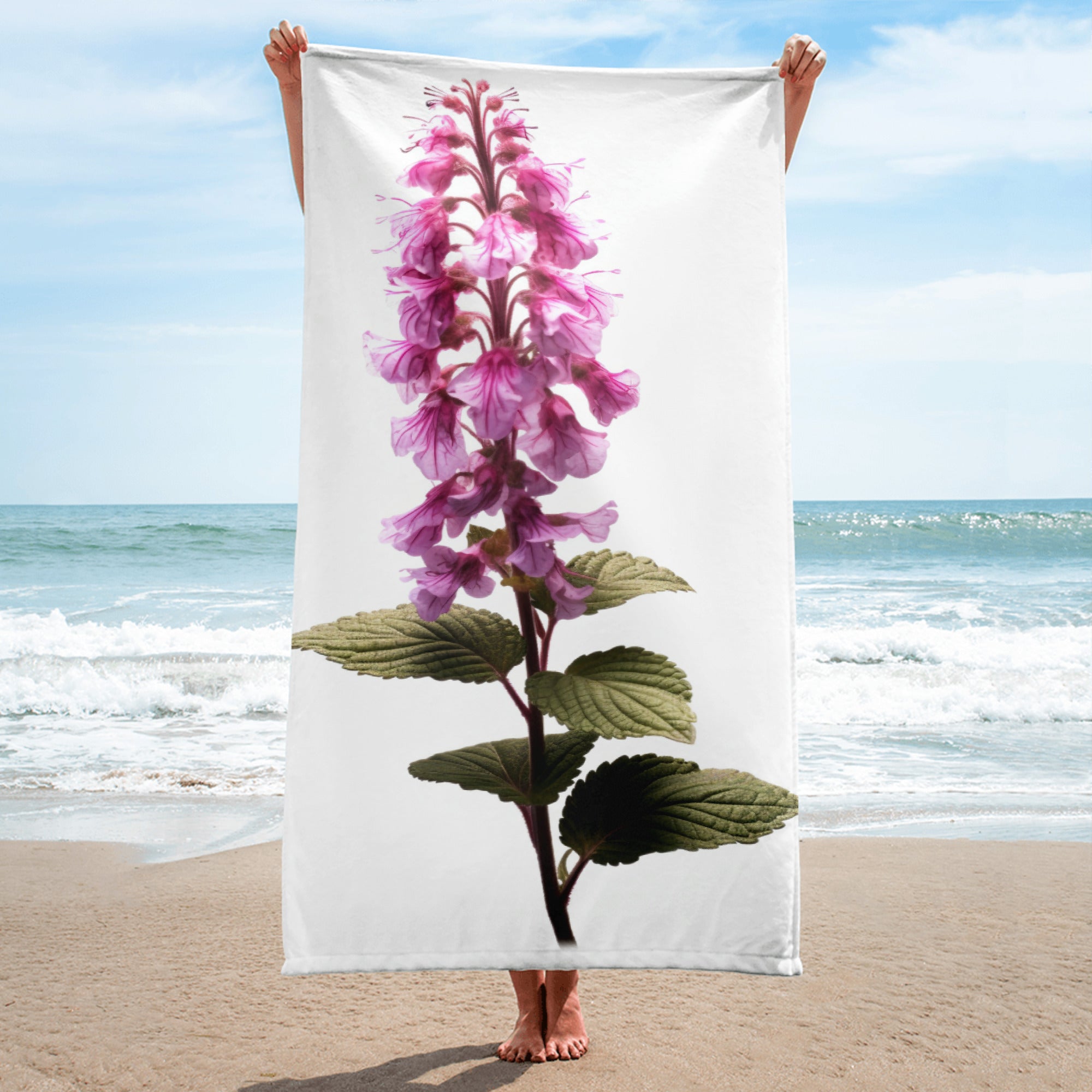 Spotted Deadnettle Flower Beach Towel by Visual Verse - Image 1