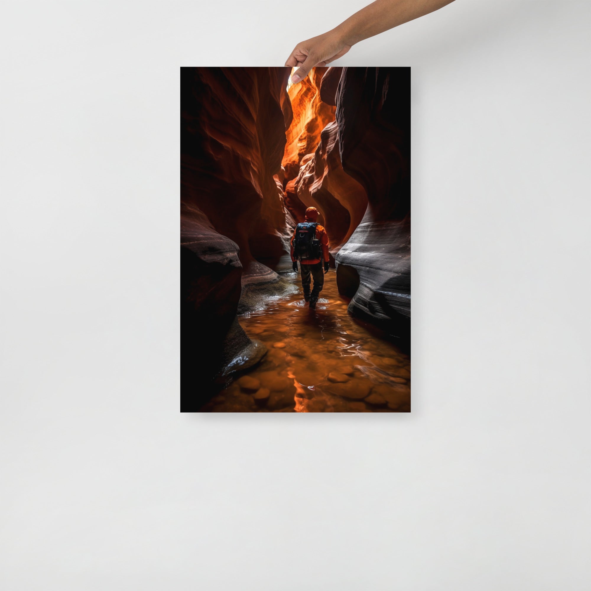 Stunning Adventurer Exploring Slot Canyon Art Poster by Visual Verse - Image 2