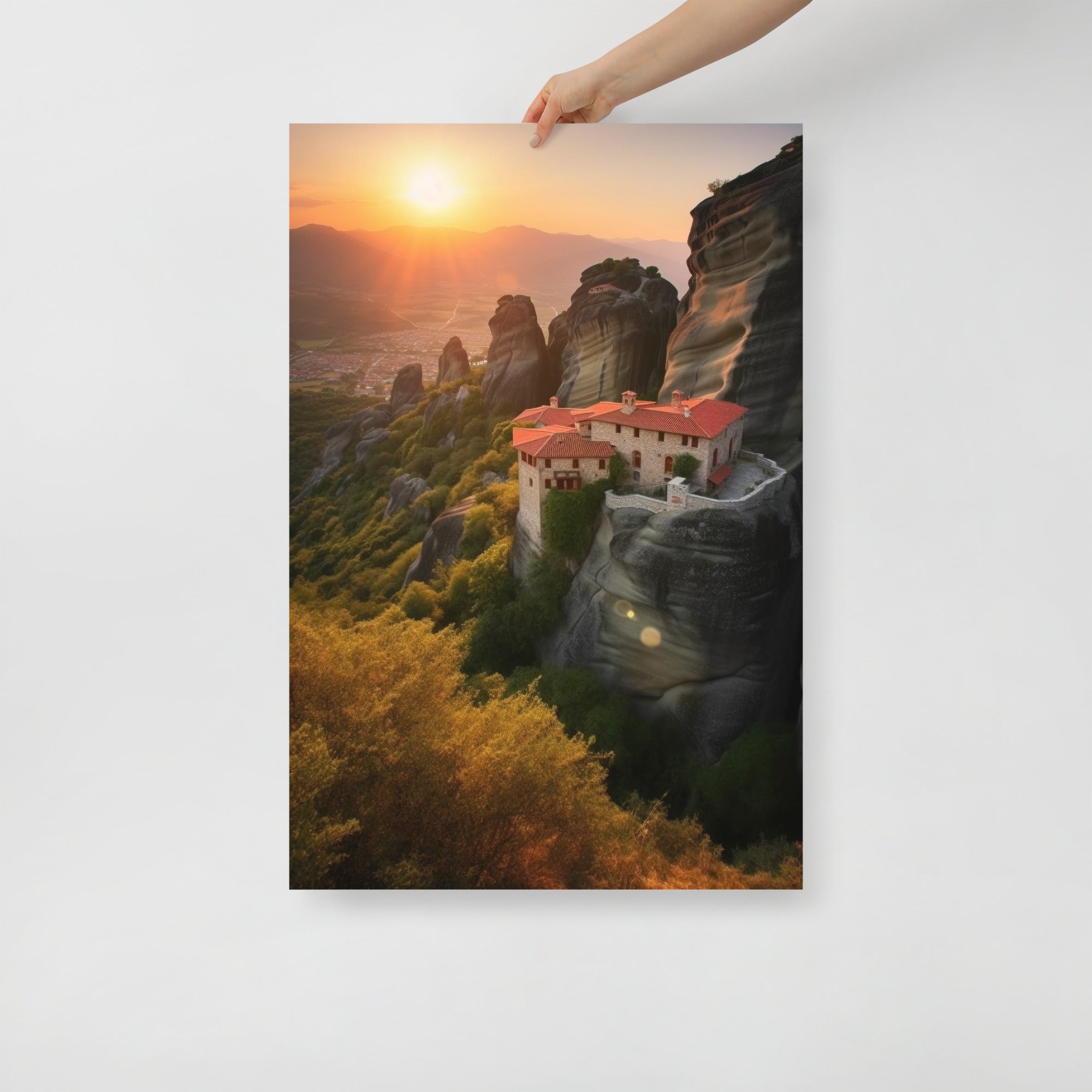 Stunning Monasteries Perched Mountain Art Poster by Visual Verse - Image 1