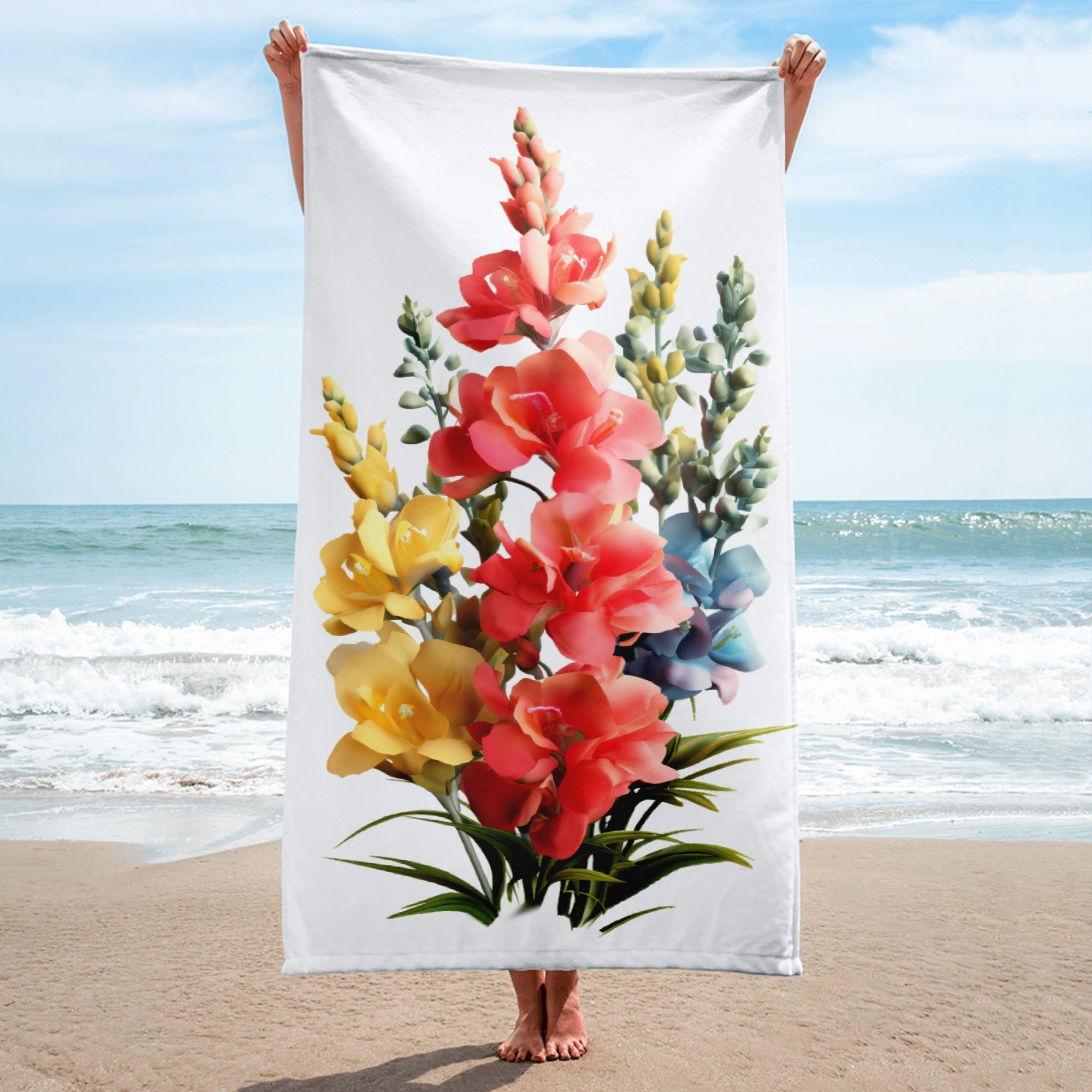 Summer Snapdragon Flower Beach Towel by Visual Verse - Image 1