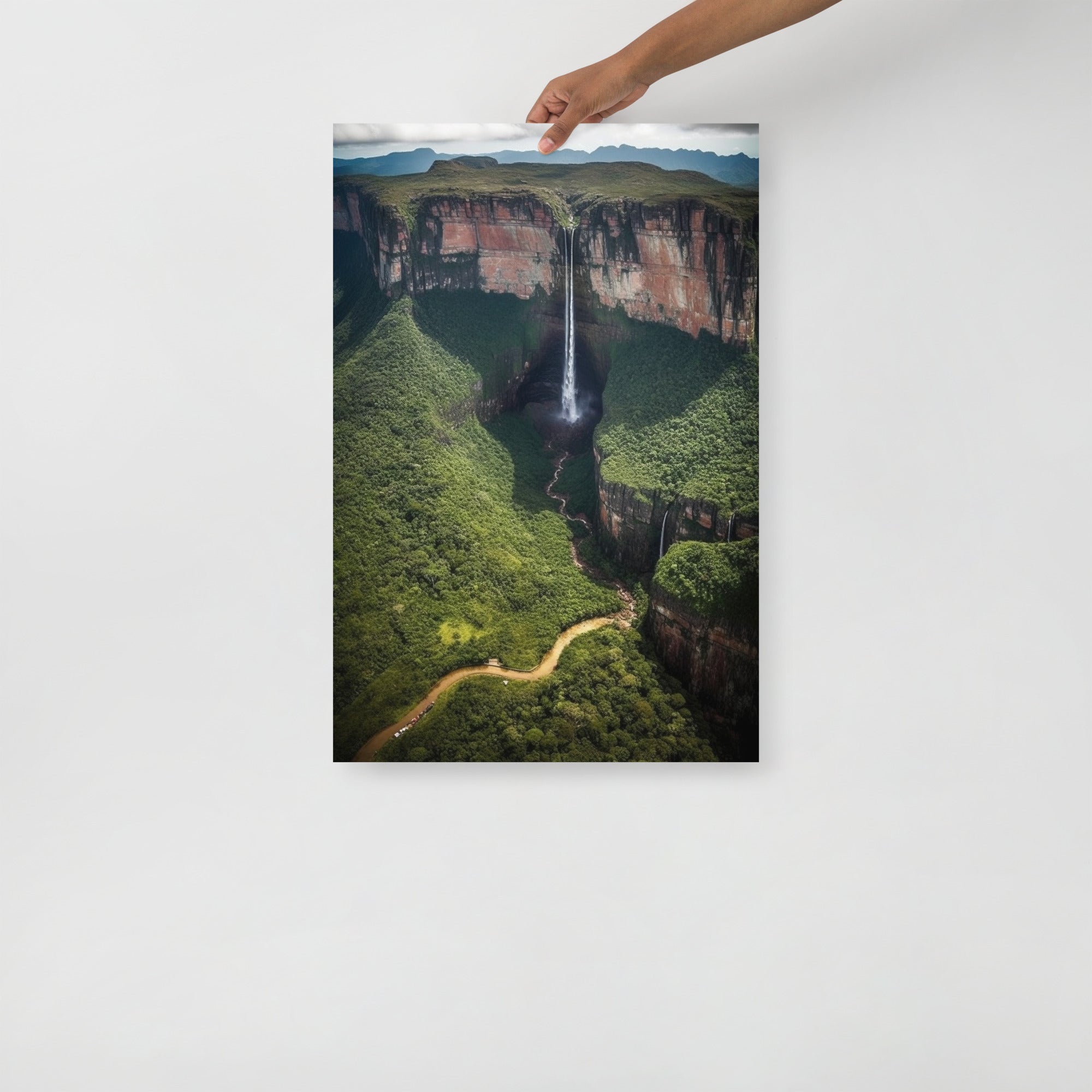 Summit Sojourn: World'S Highest Waterfall Ascent Art Poster by Visual Verse - Image 1