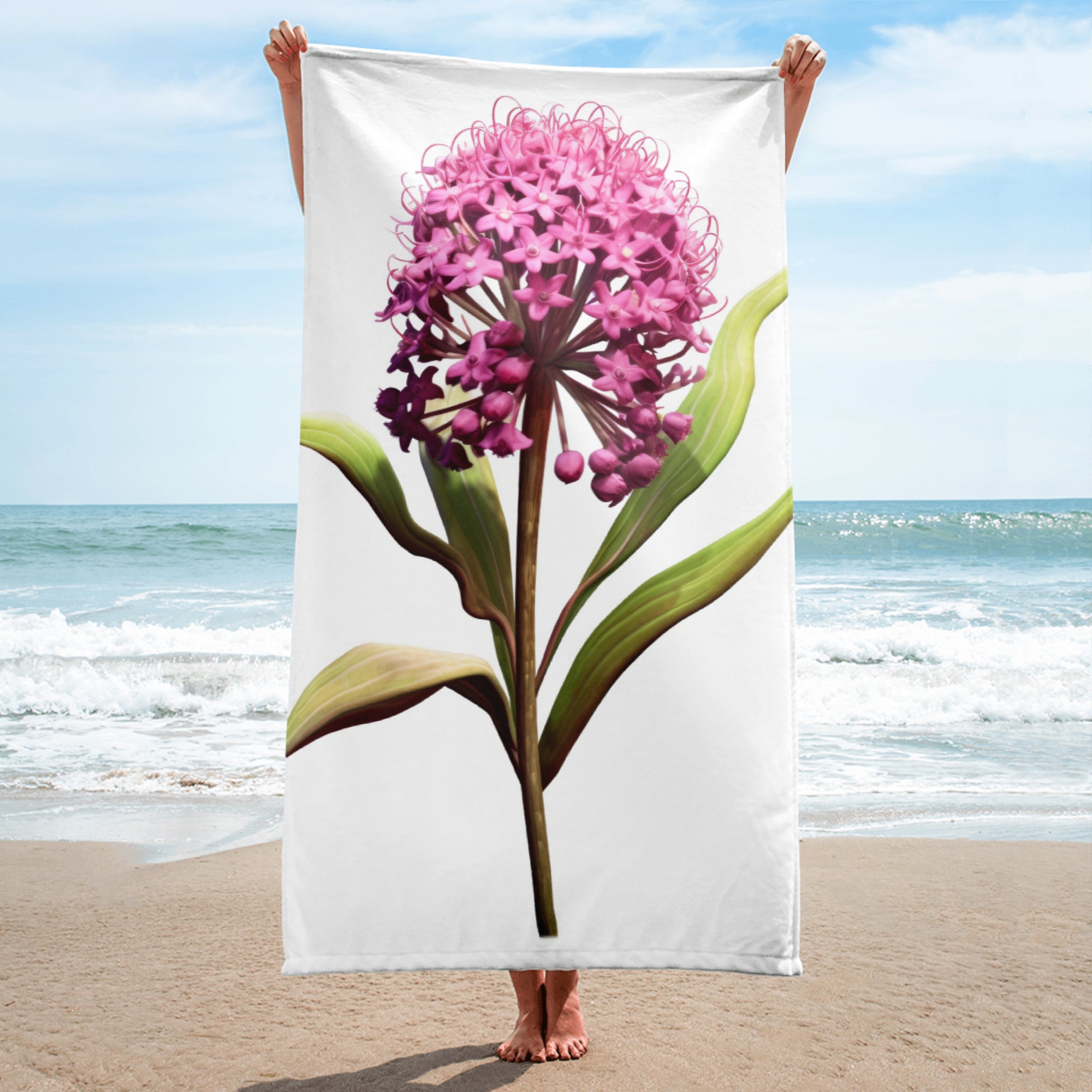 Swamp Milkweed Flower Beach Towel by Visual Verse - Image 1