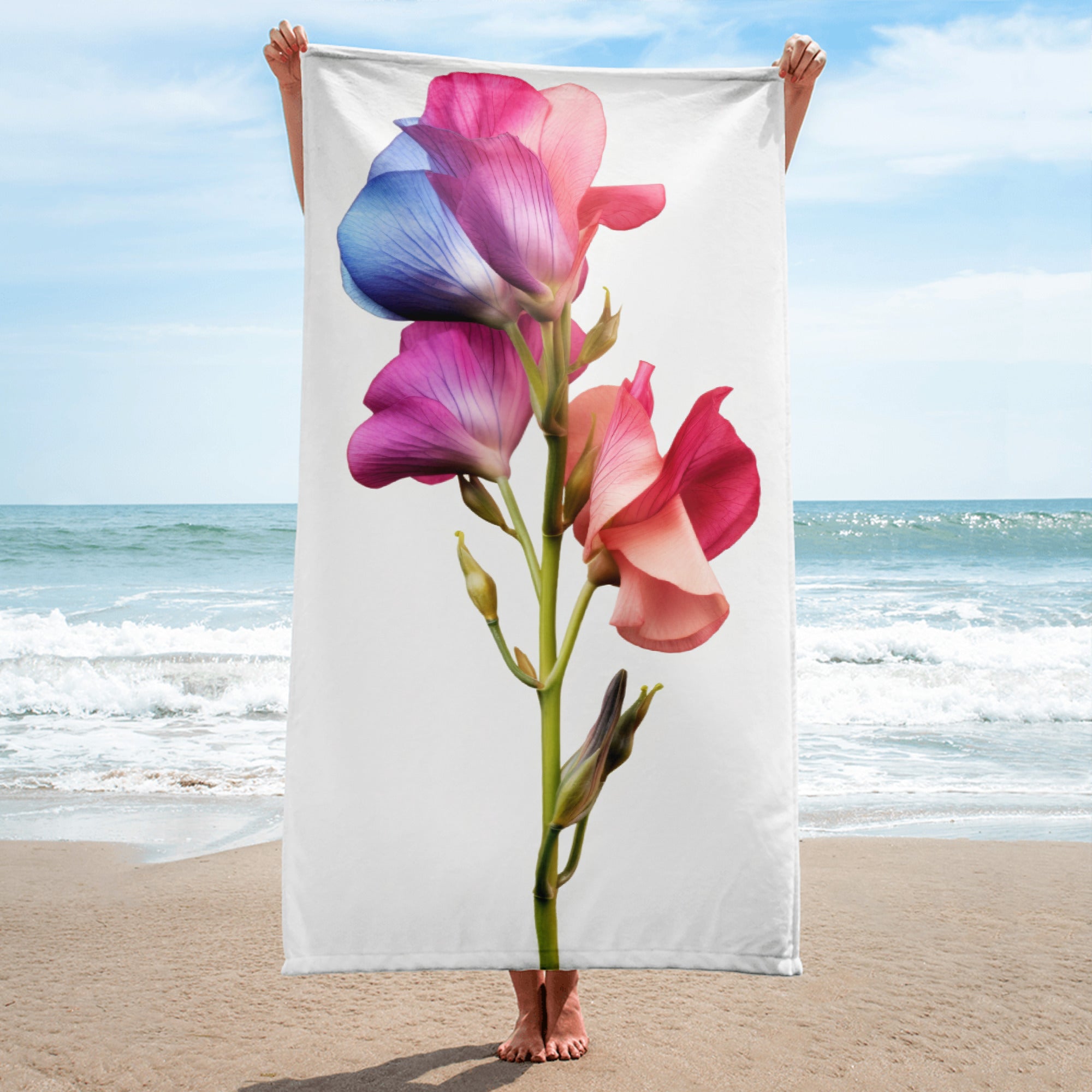 Sweet Pea Flower Beach Towel by Visual Verse - Image 1