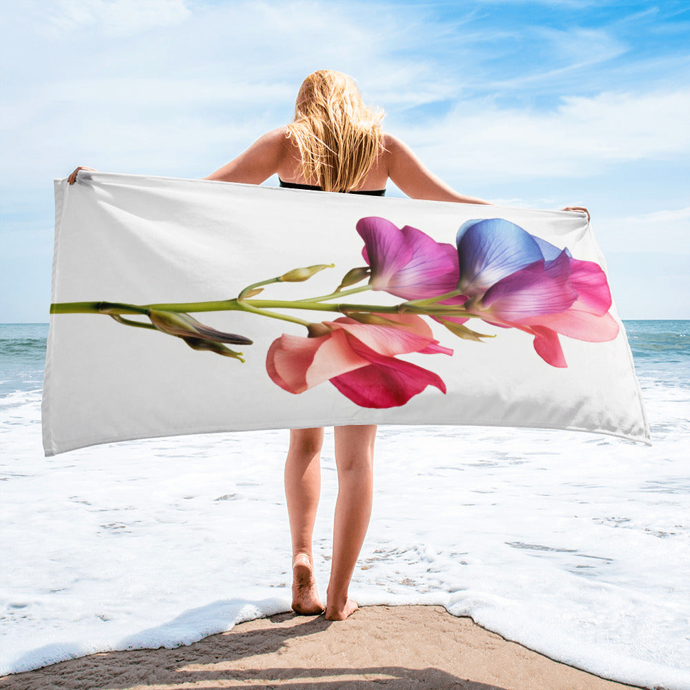 Sweet Pea Flower Beach Towel by Visual Verse - Image 2