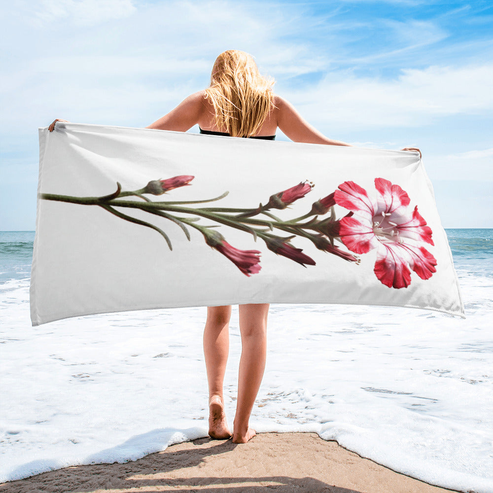 Sweet William Catchfly Flower Beach Towel by Visual Verse - Image 2