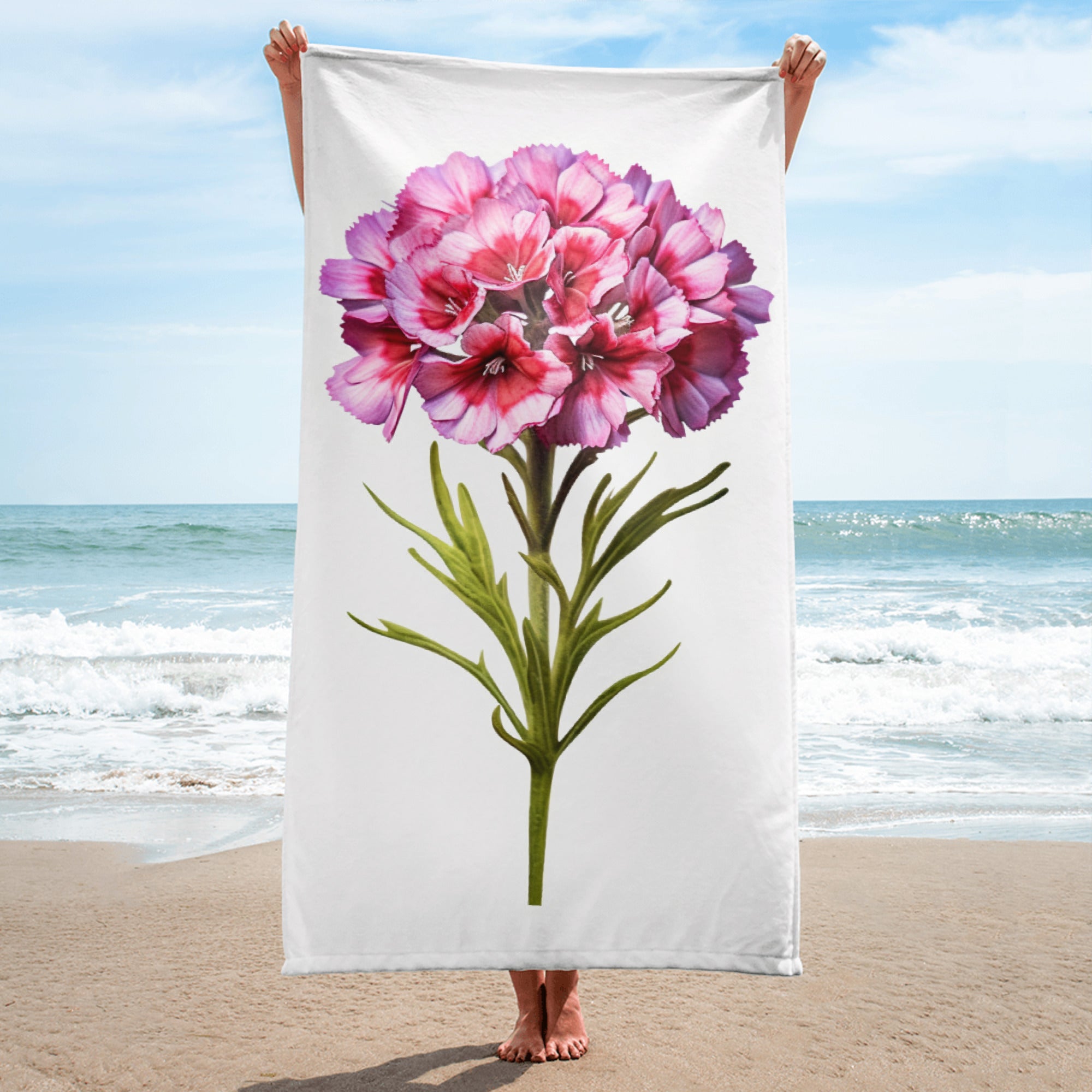 Sweet William Flower Beach Towel by Visual Verse - Image 1