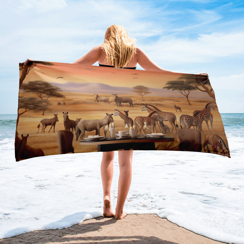 Table at Masai Mara National Reserve Kenya Beach Towel by Visual Verse - Image 1