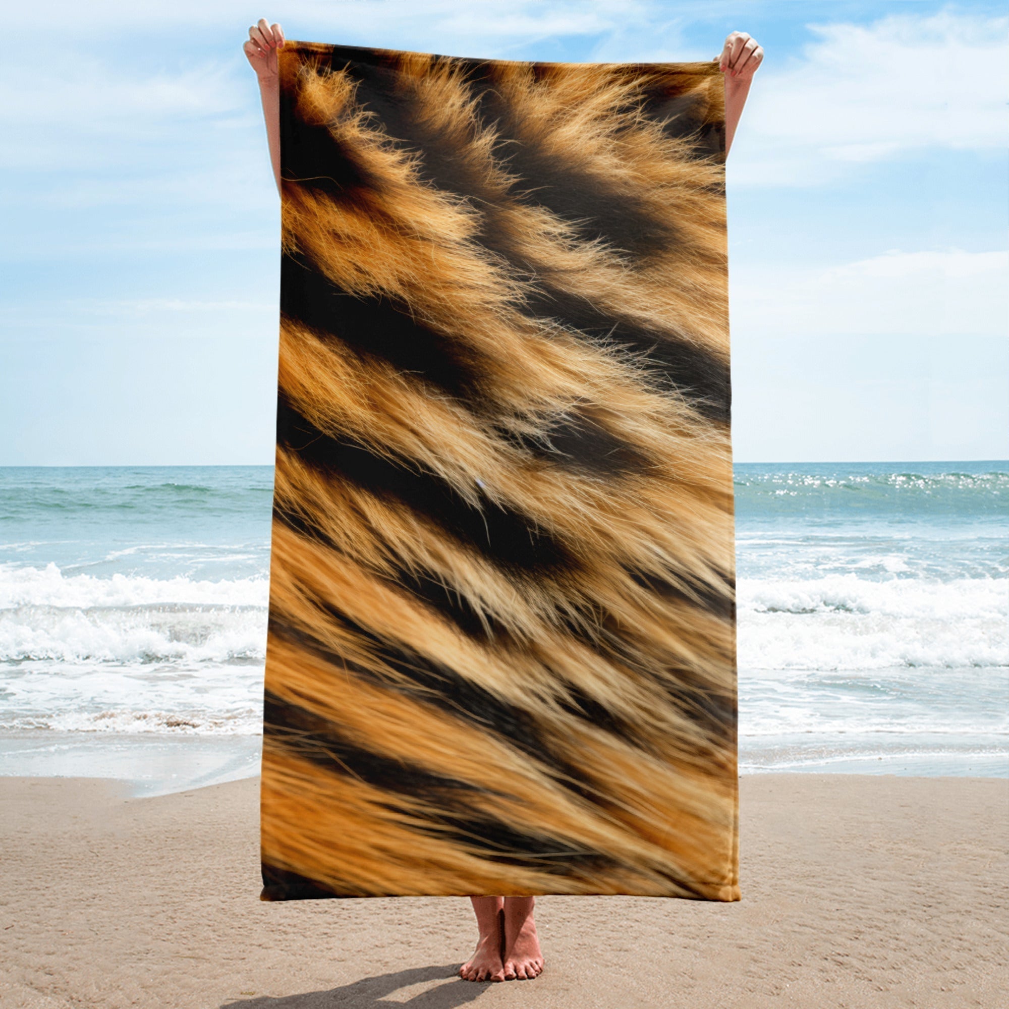 Tasmanian Tiger Fur Beach Towel by Visual Verse - Image 1