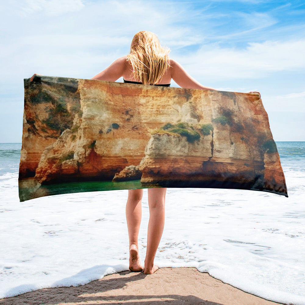 The Algarve Cliffs Portugal Beach Towel by Visual Verse - Image 1