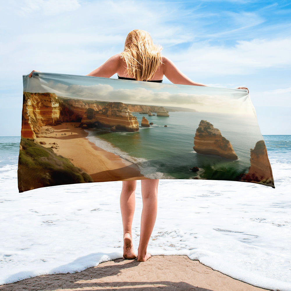 The Algarve Coastline Portugal Beach Towel by Visual Verse - Image 1