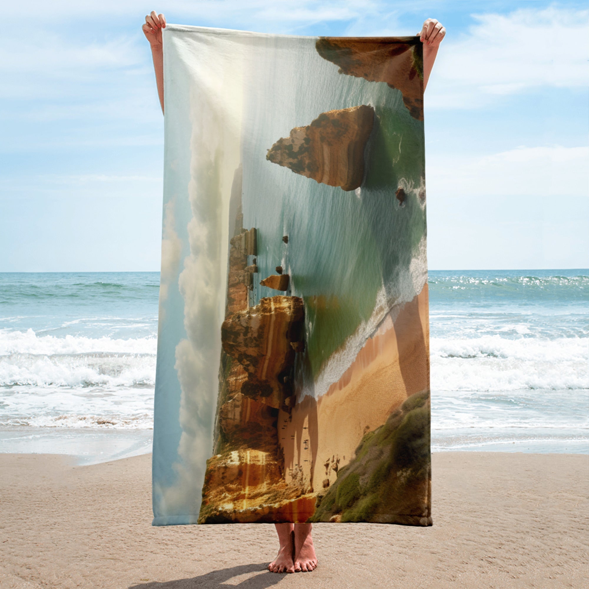 The Algarve Coastline Portugal Beach Towel by Visual Verse - Image 2