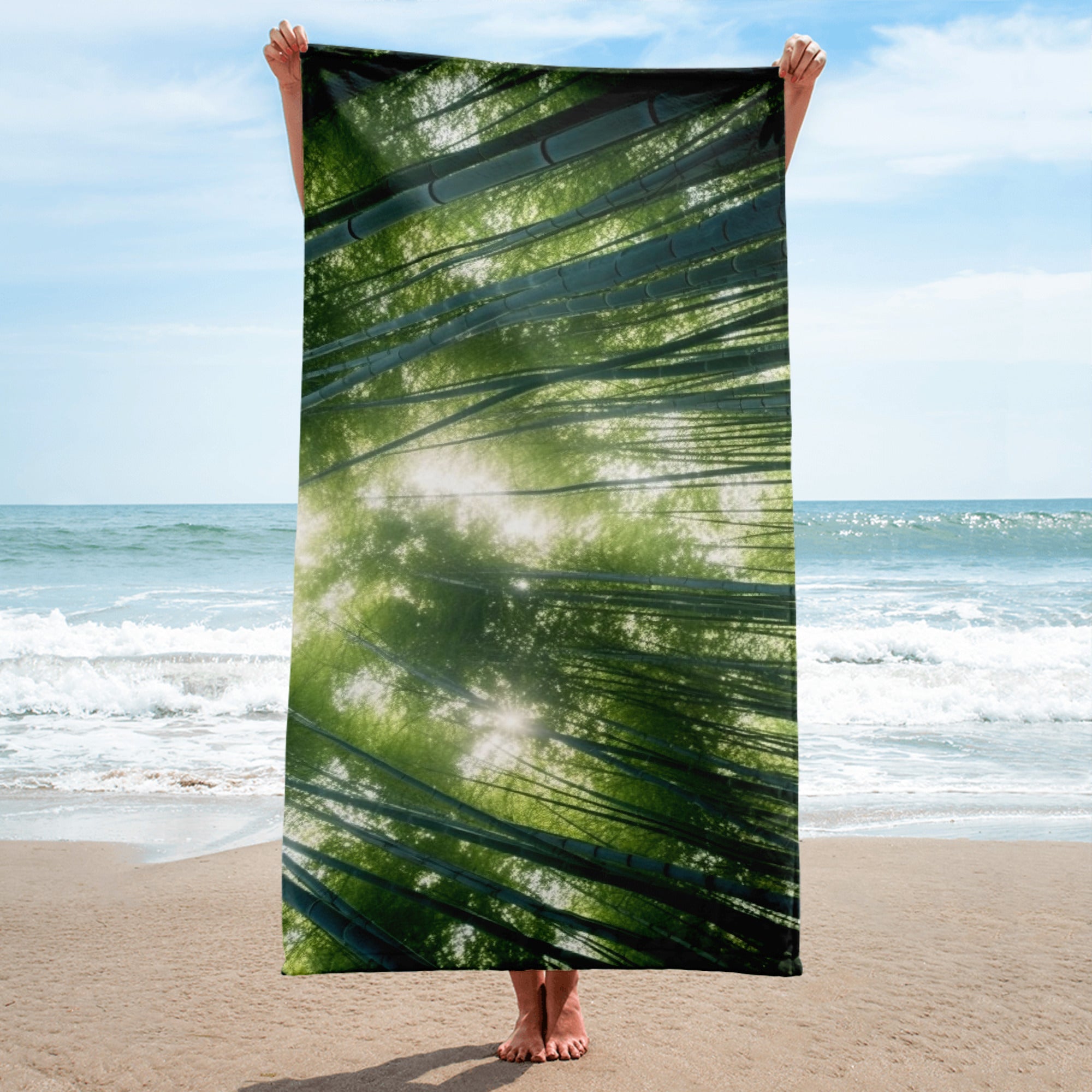 The Arashiyama Bamboo Grove Japan Beach Towel by Visual Verse - Image 2