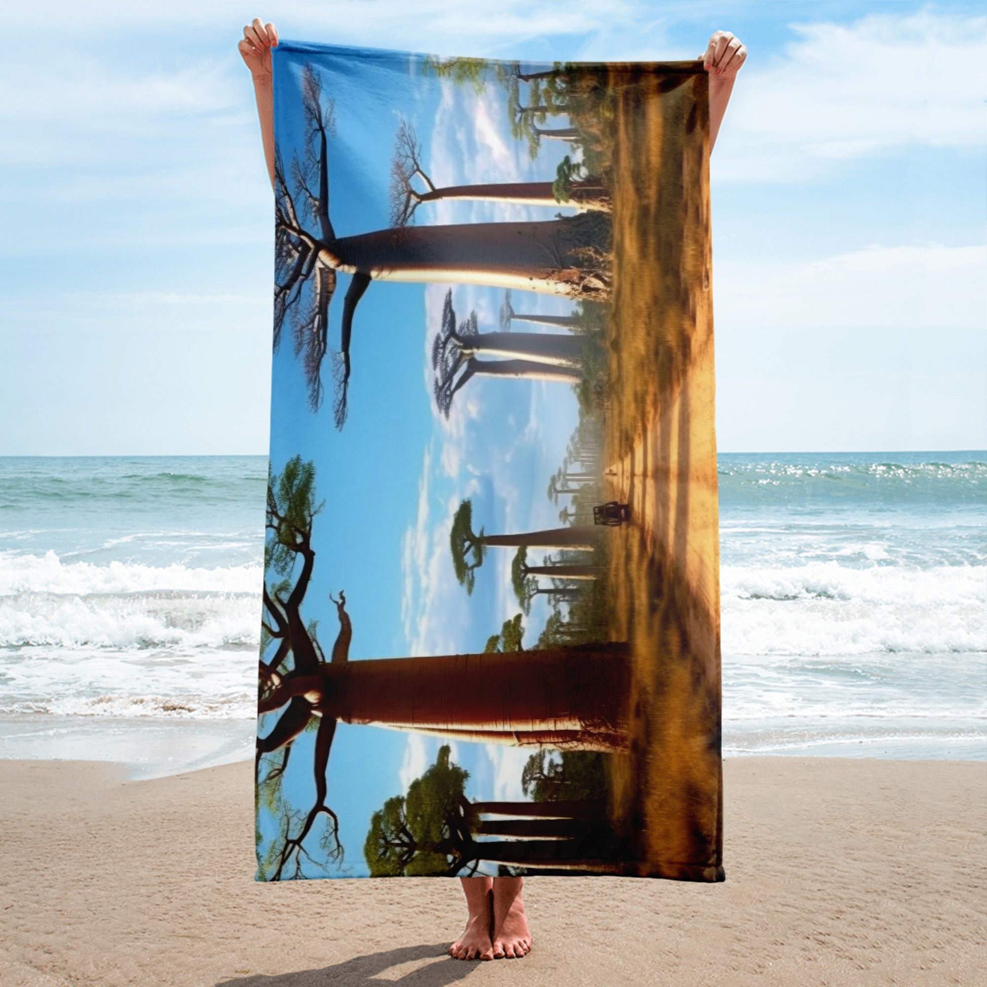 The Avenue of The Baobabs Madagascar Beach Towel by Visual Verse - Image 2