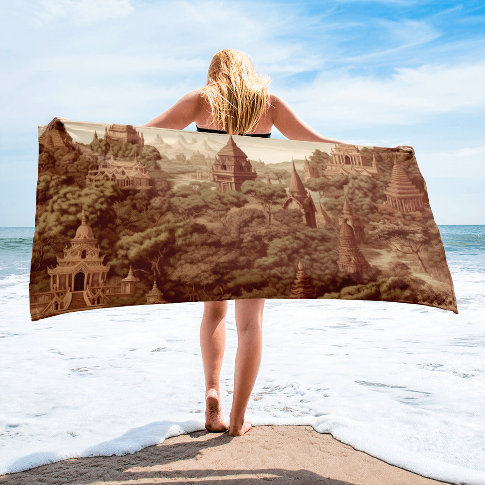 The Bagan Myanmar Beach Towel by Visual Verse - Image 1