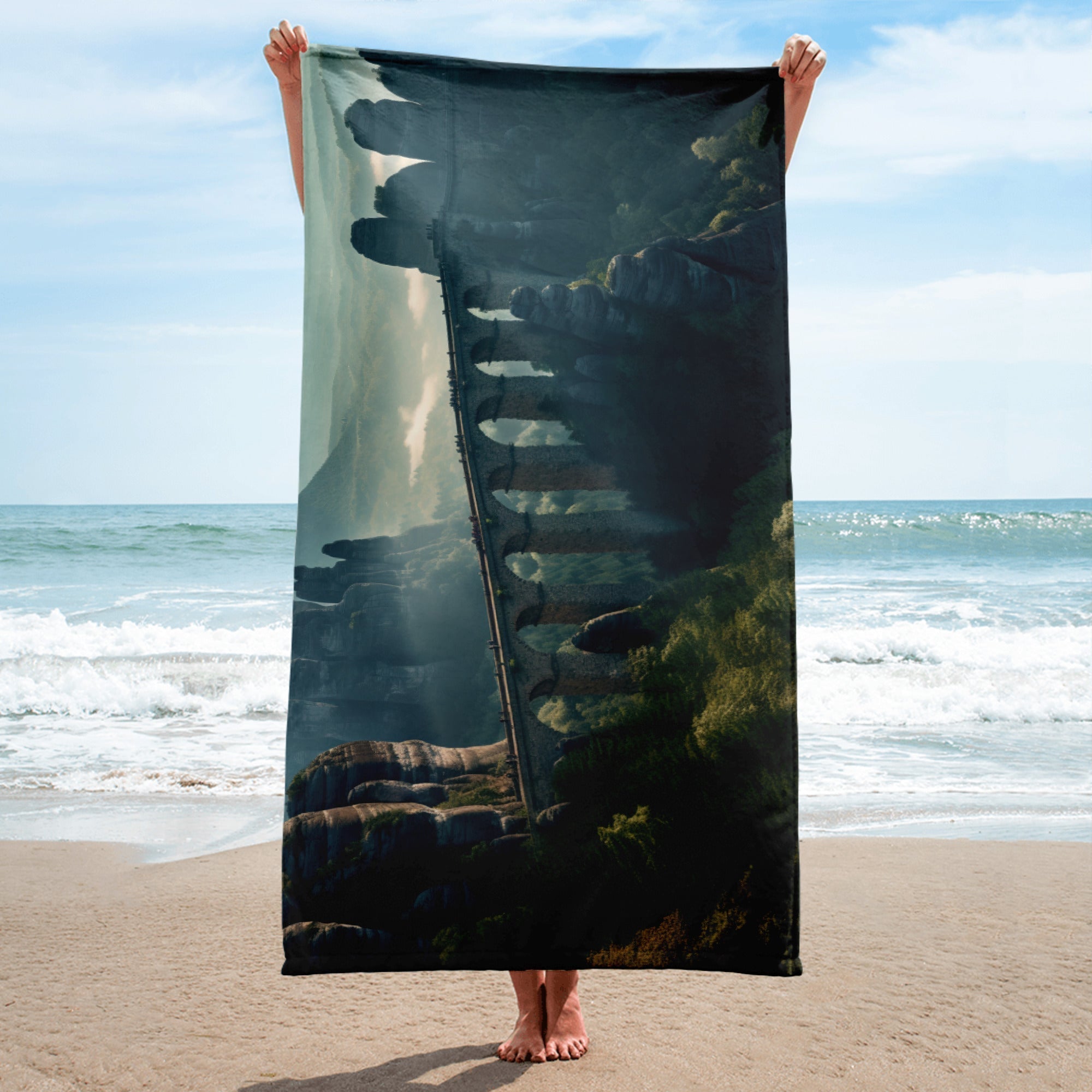 The Bastei Bridge Germany Beach Towel by Visual Verse - Image 2