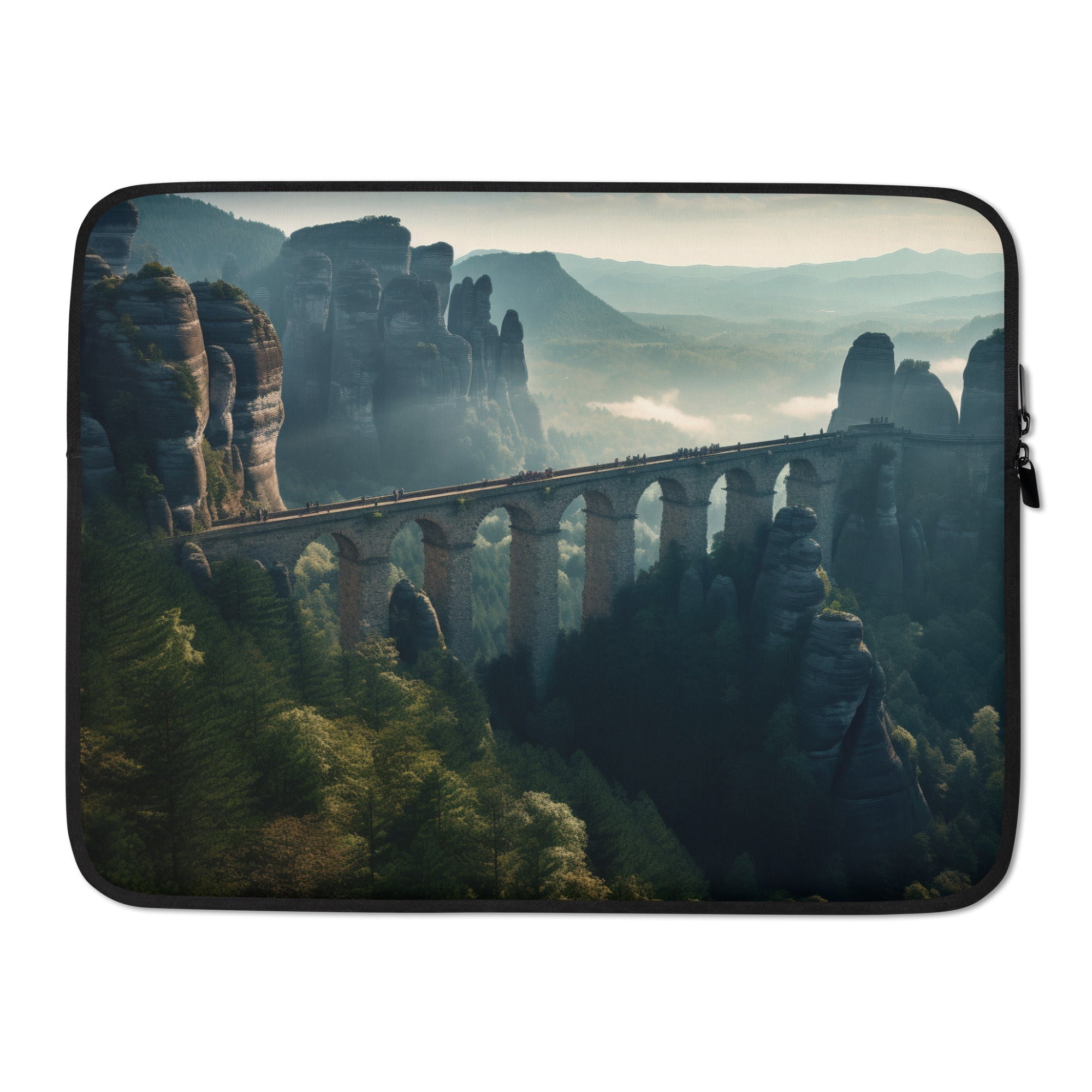 The Bastei Bridge Germany Laptop Sleeve by Visual Verse - Image 1