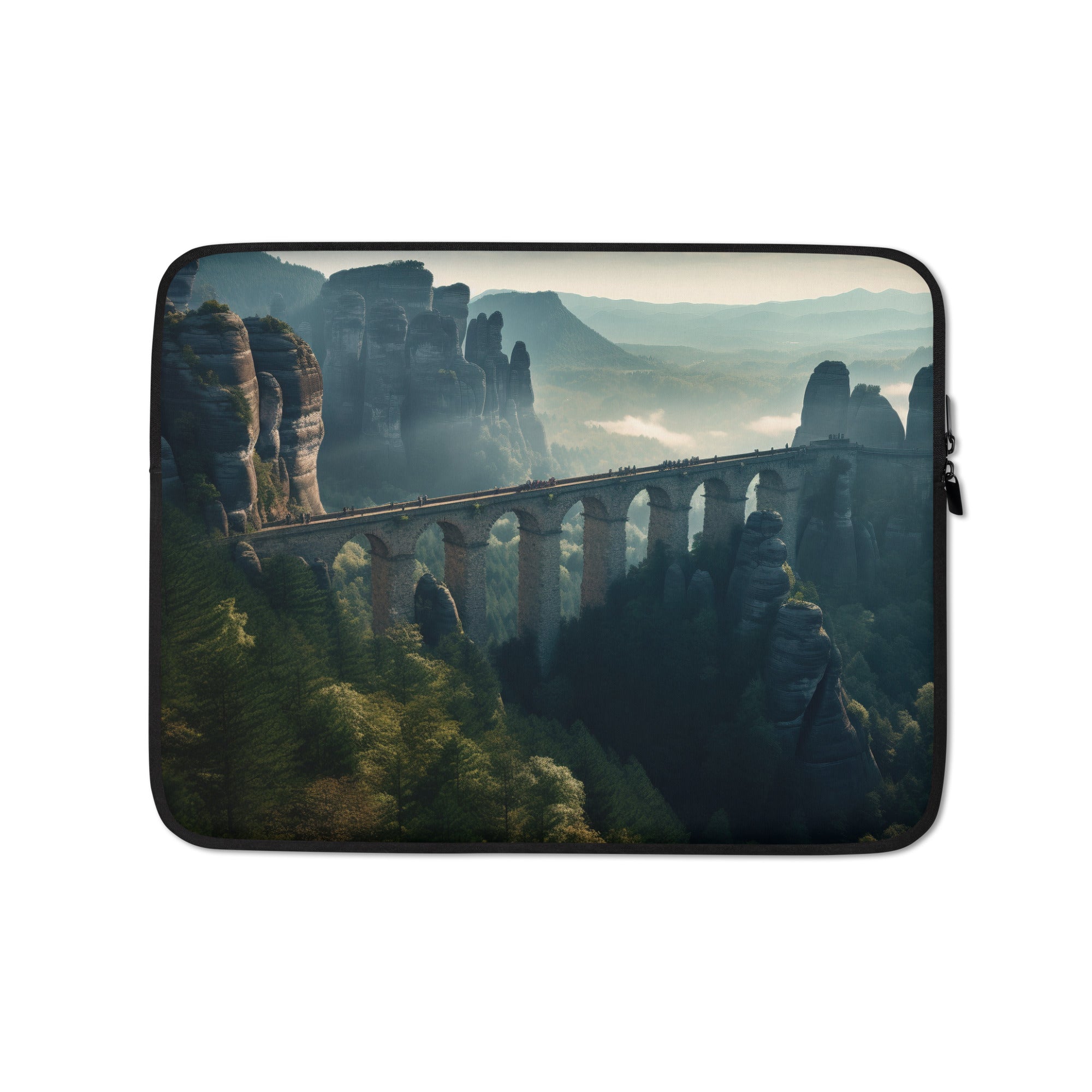 The Bastei Bridge Germany Laptop Sleeve by Visual Verse - Image 2