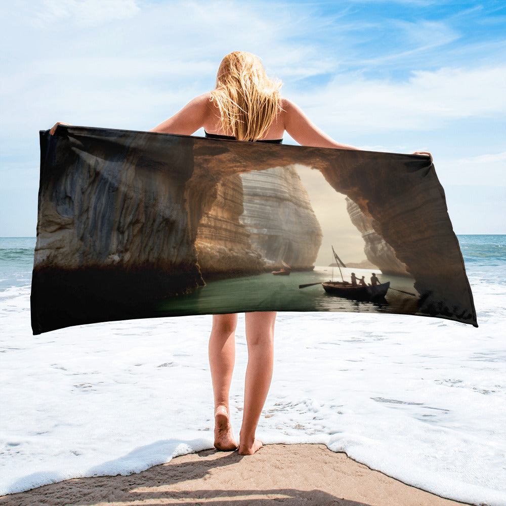 The Benagil Sea Cave Portugal Beach Towel by Visual Verse - Image 1