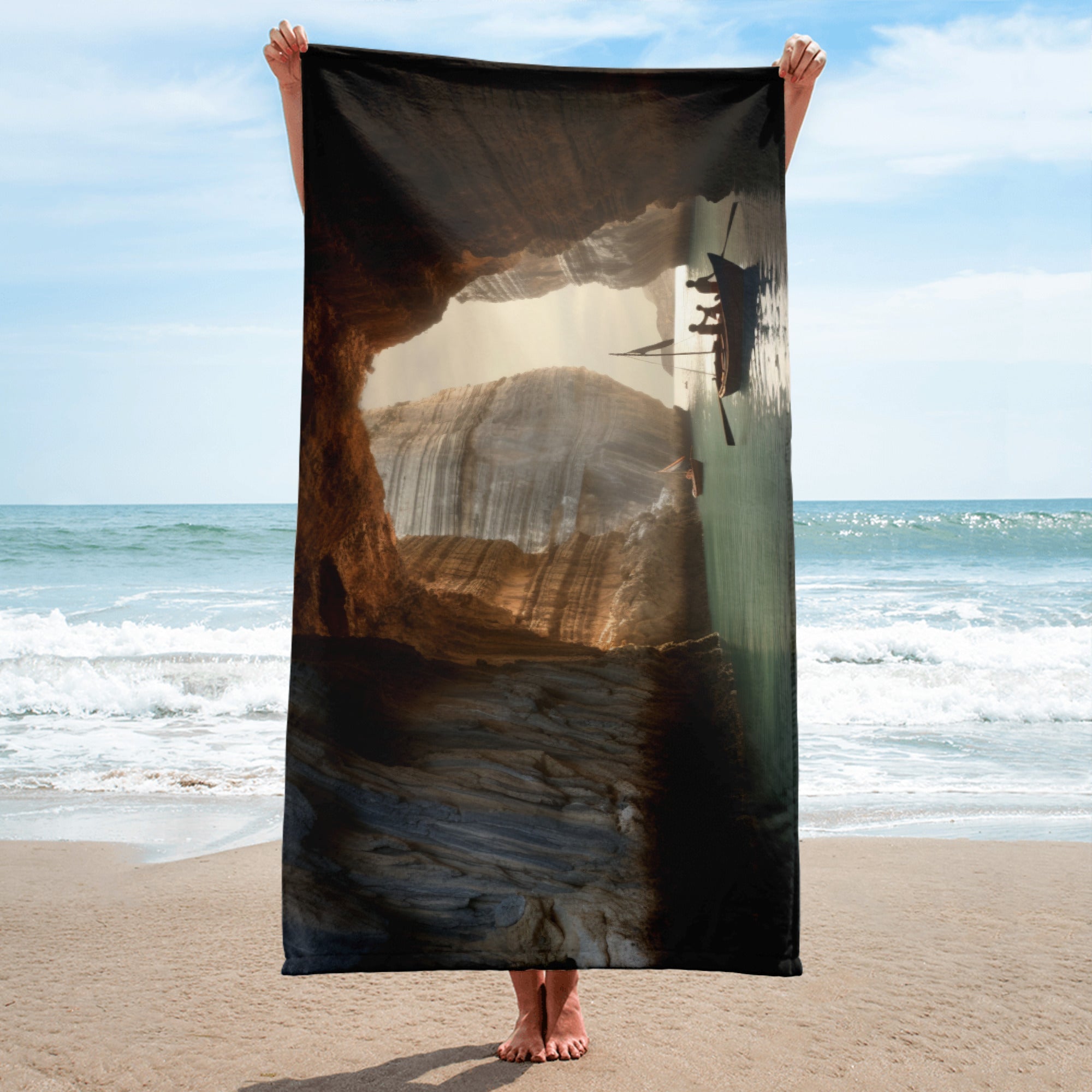 The Benagil Sea Cave Portugal Beach Towel by Visual Verse - Image 2