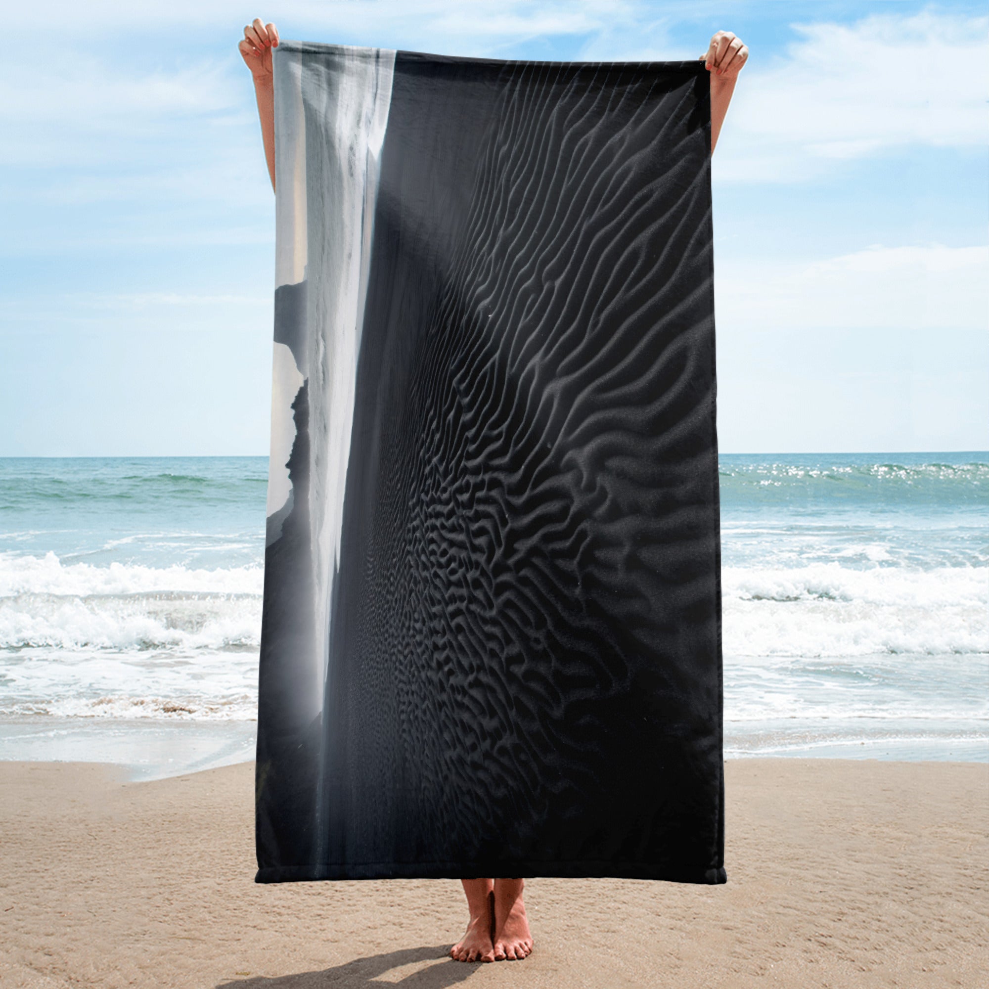 The Black Sand Beaches of Vik Iceland Beach Towel by Visual Verse - Image 2