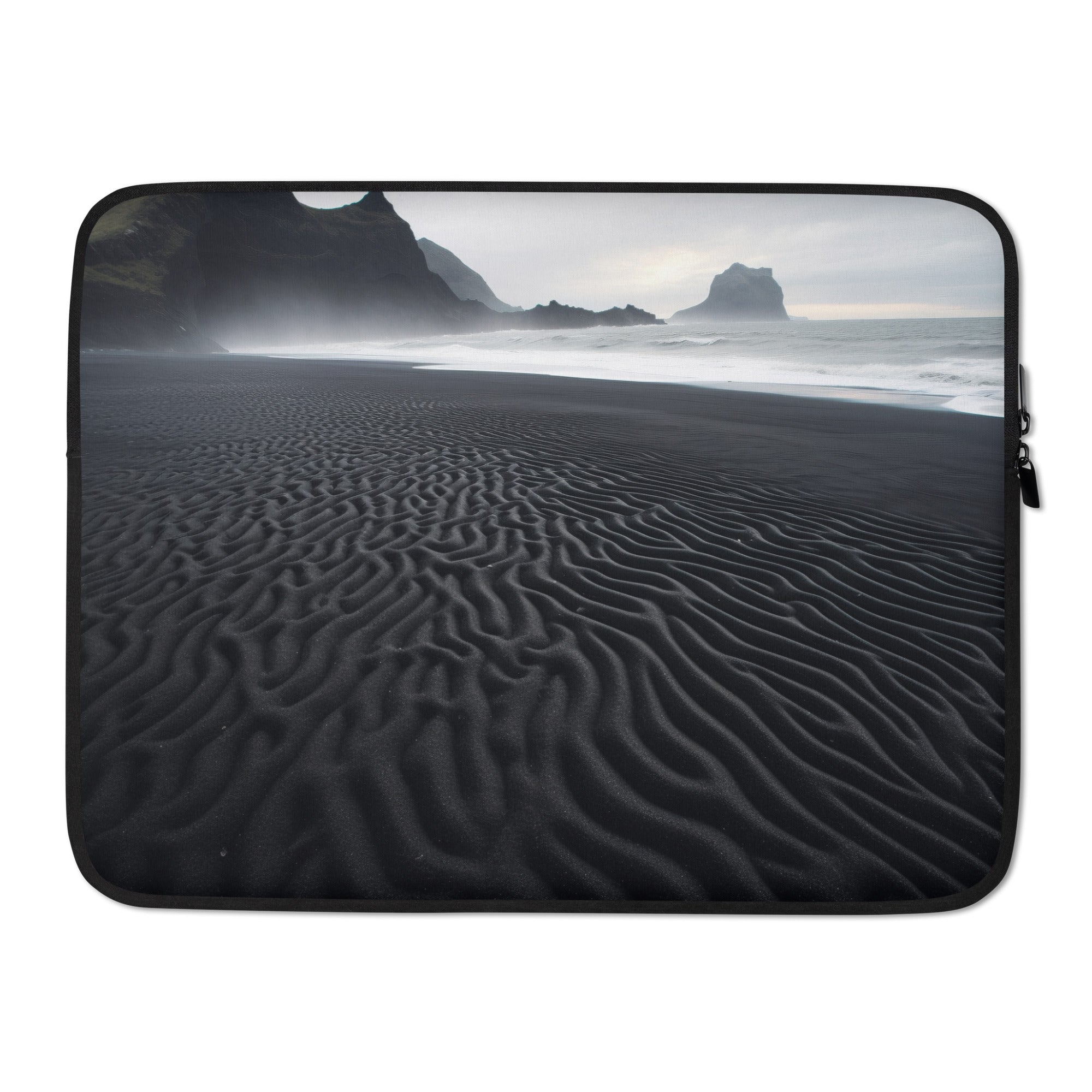 The Black Sand Beaches of Vik Iceland Laptop Sleeve by Visual Verse - Image 1