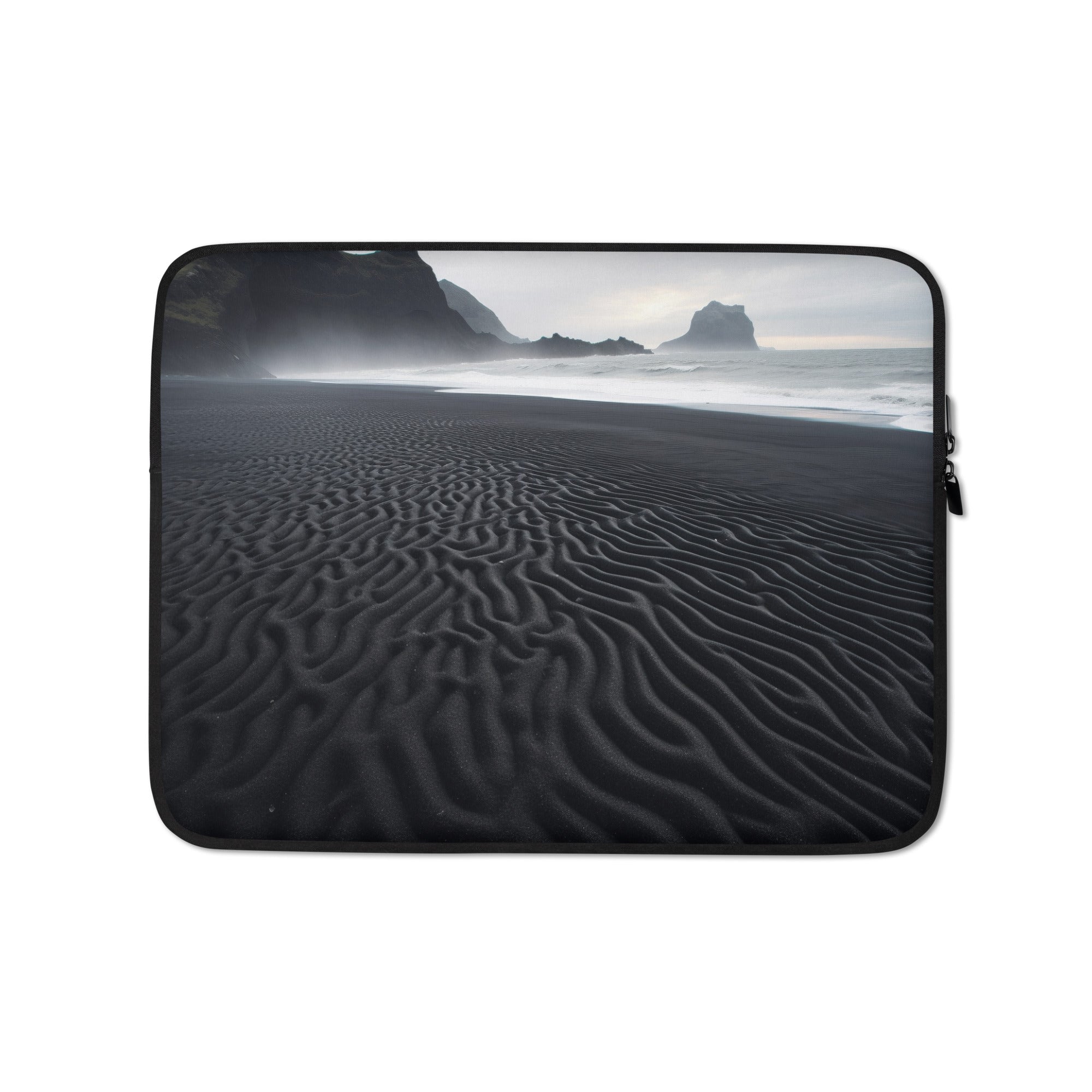 The Black Sand Beaches of Vik Iceland Laptop Sleeve by Visual Verse - Image 2