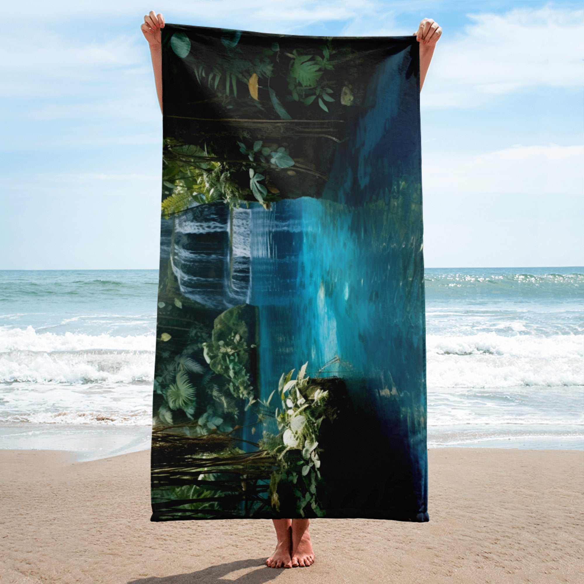 The Blue Hole Jamaica Beach Towel by Visual Verse - Image 2