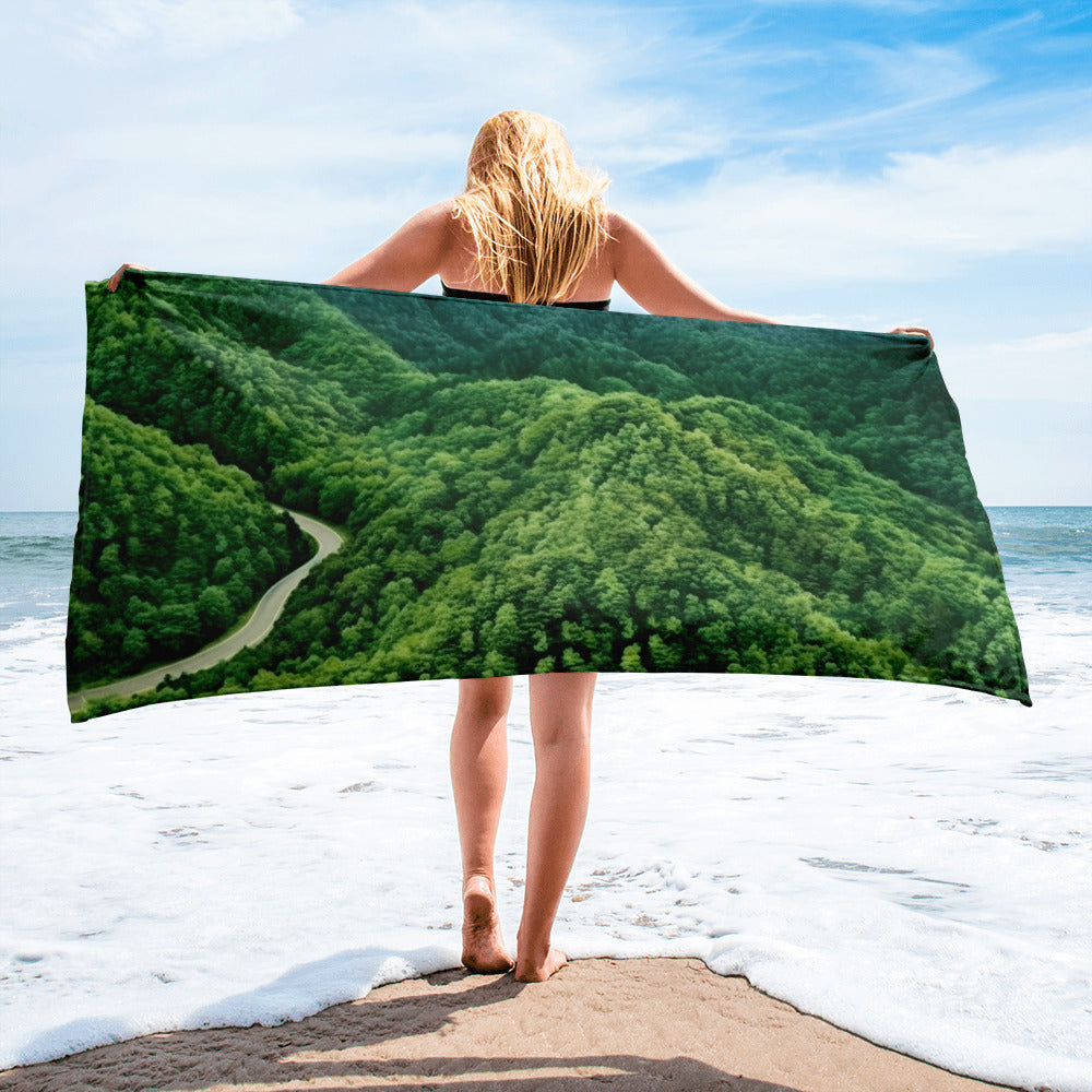 The Blue Ridge Parkway USA Beach Towel by Visual Verse - Image 1