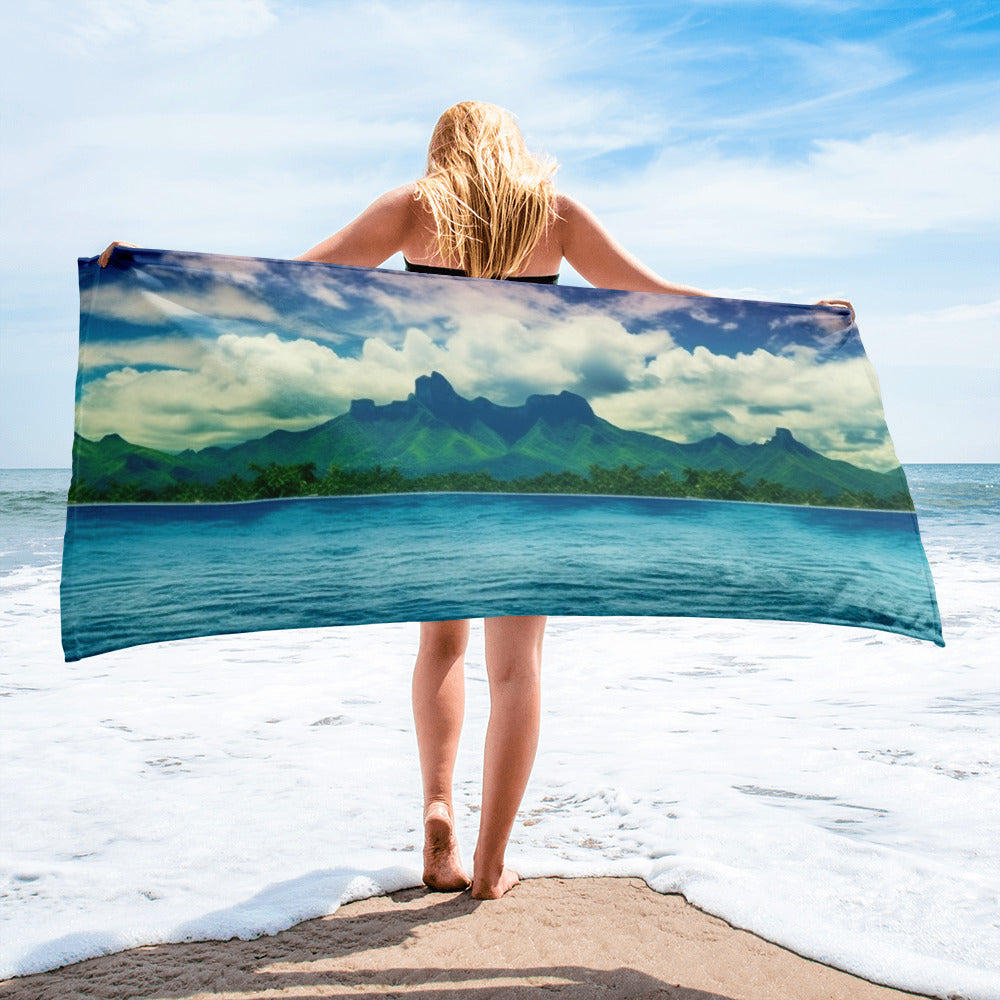 The Bora Bora Island French Polynesia Beach Towel by Visual Verse - Image 1