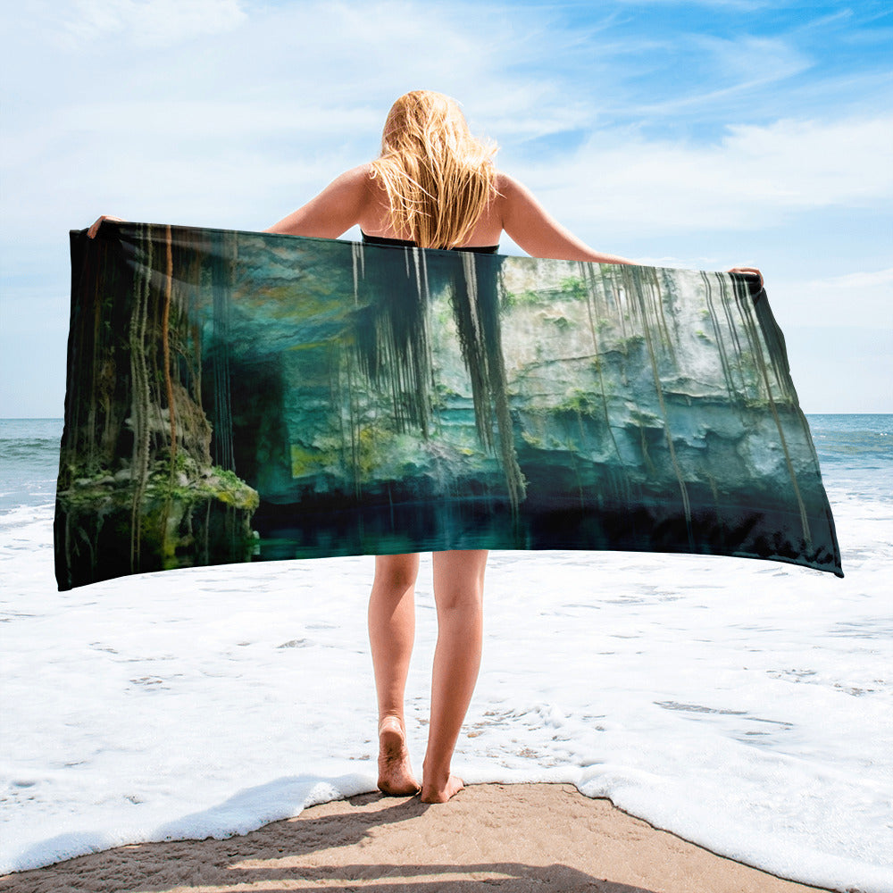 The Cenote Ik Kil Mexico Beach Towel by Visual Verse - Image 1