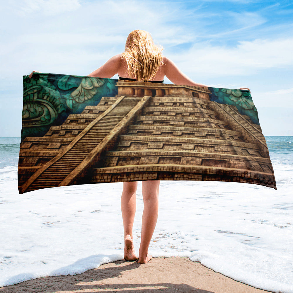 The Chichen Itza Mexico Beach Towel by Visual Verse - Image 1