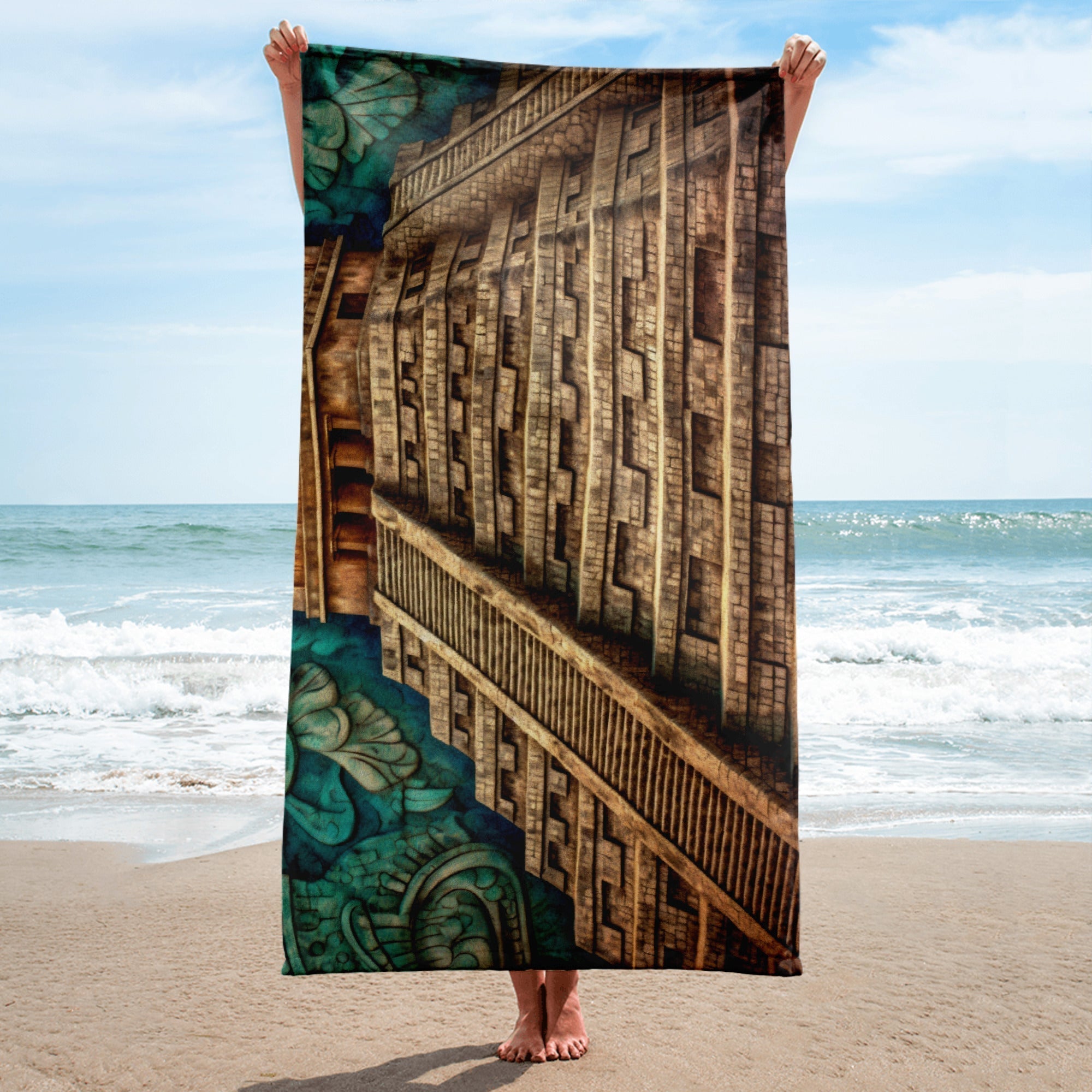 The Chichen Itza Mexico Beach Towel by Visual Verse - Image 2