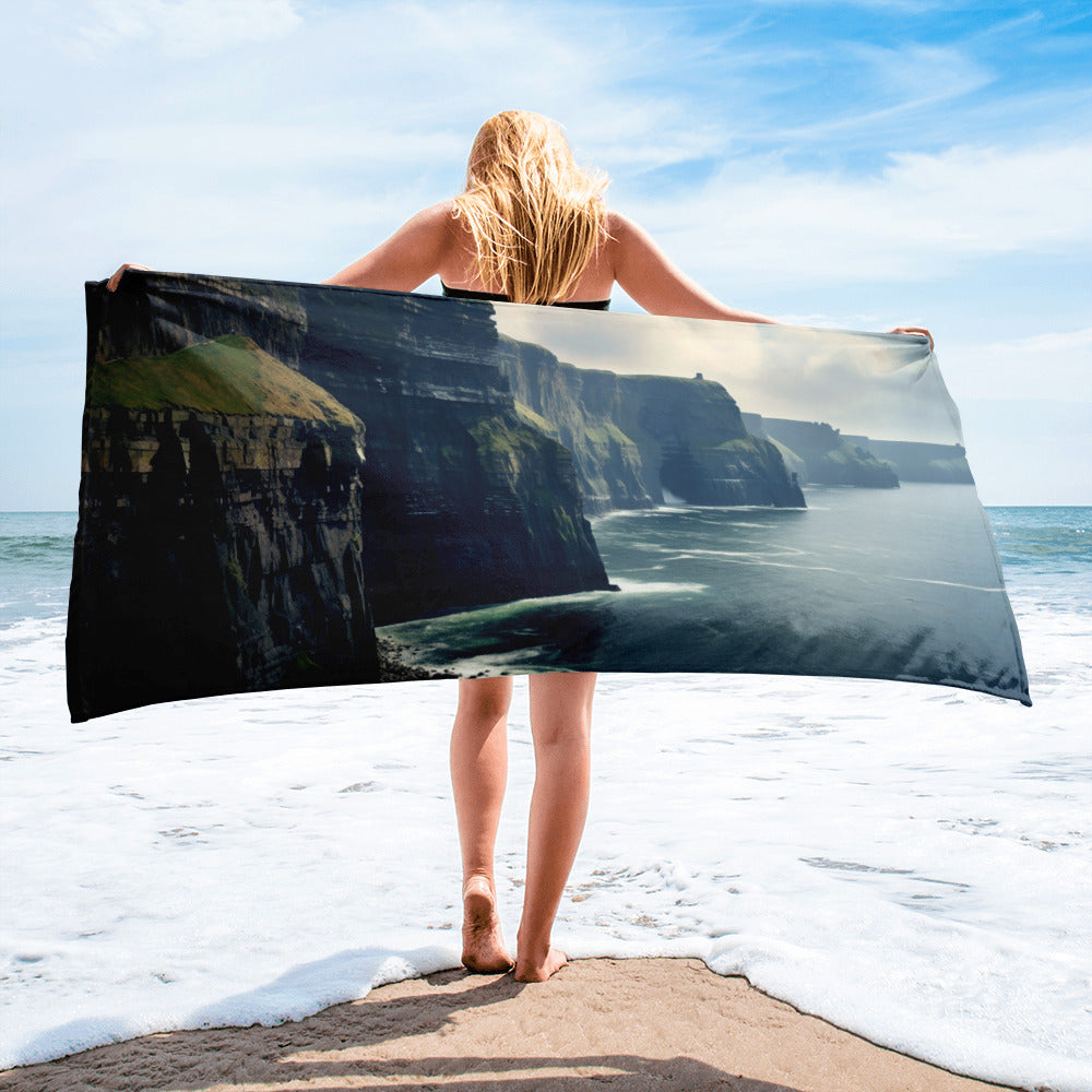 The Cliffs of Moher Ireland Beach Towel by Visual Verse - Image 1