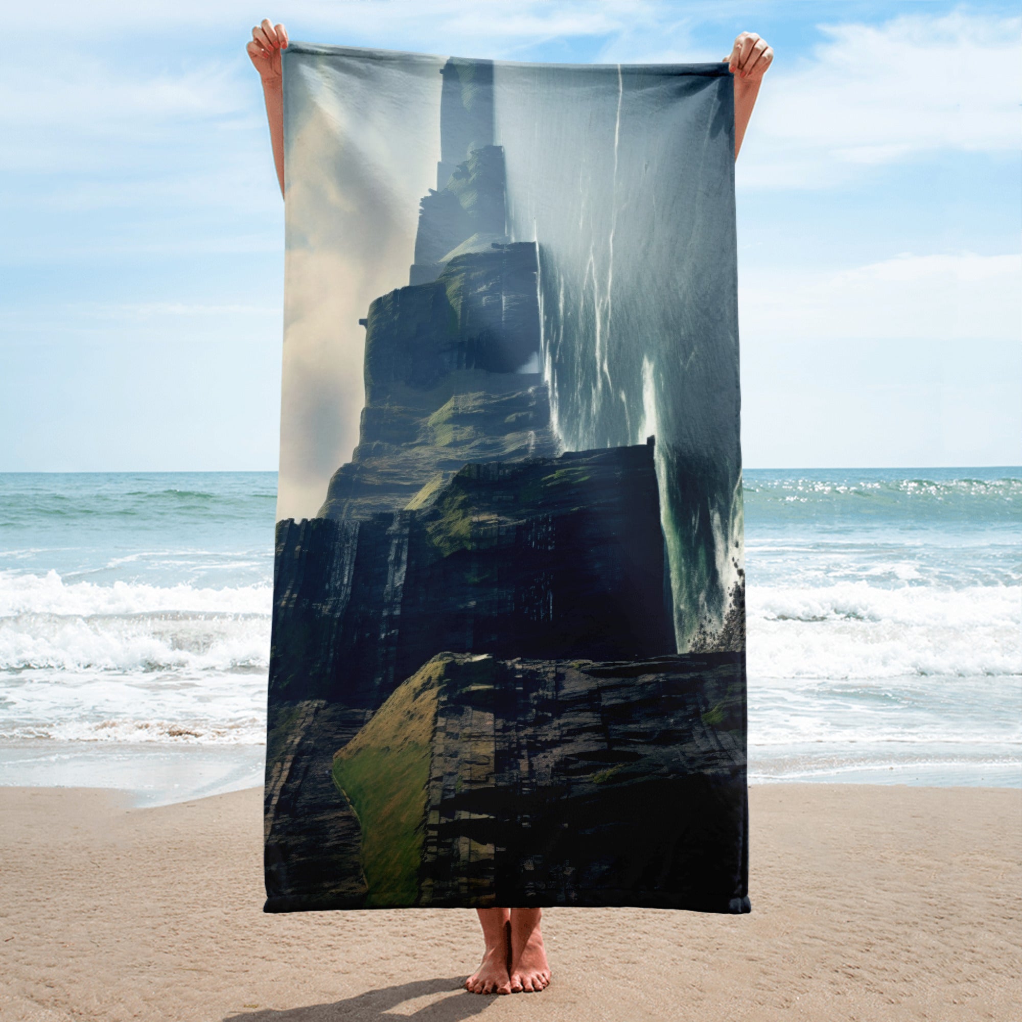 The Cliffs of Moher Ireland Beach Towel by Visual Verse - Image 2