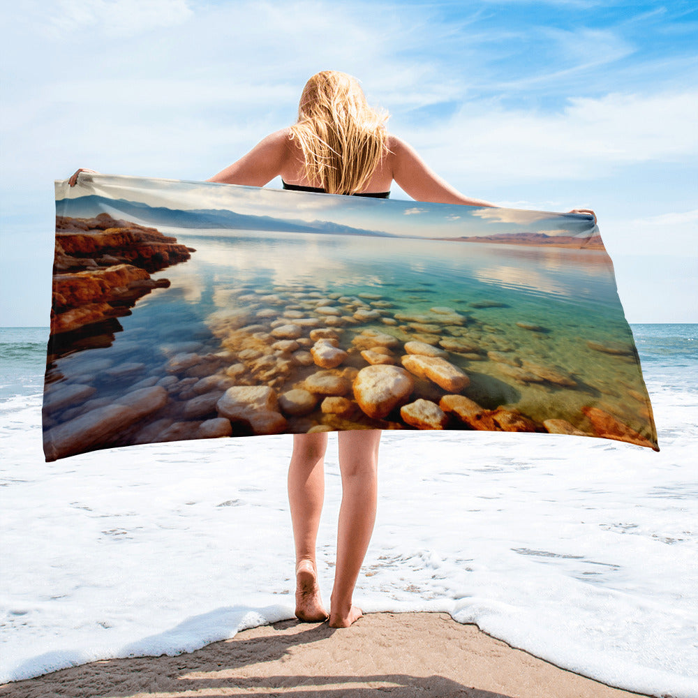 The Dead Sea Israel Jordan Beach Towel by Visual Verse - Image 1