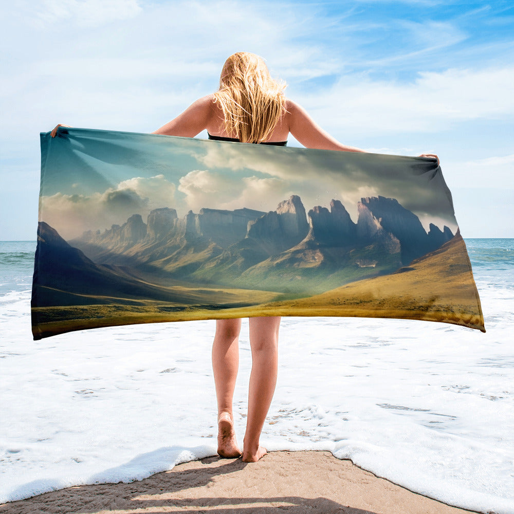 The Drakensberg Mountains South Africa Beach Towel by Visual Verse - Image 1