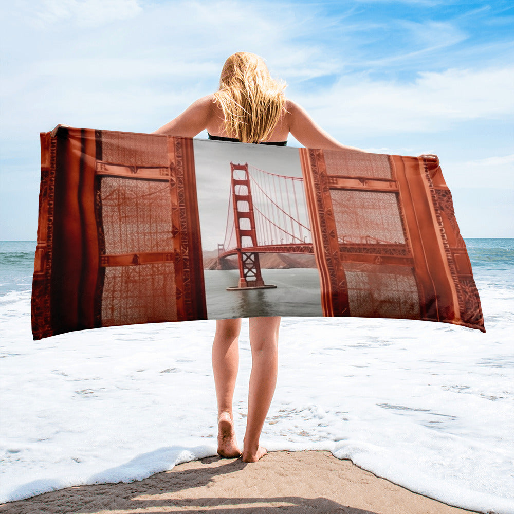 The Golden Gate Bridge Art Beach Towel by Visual Verse - Image 1