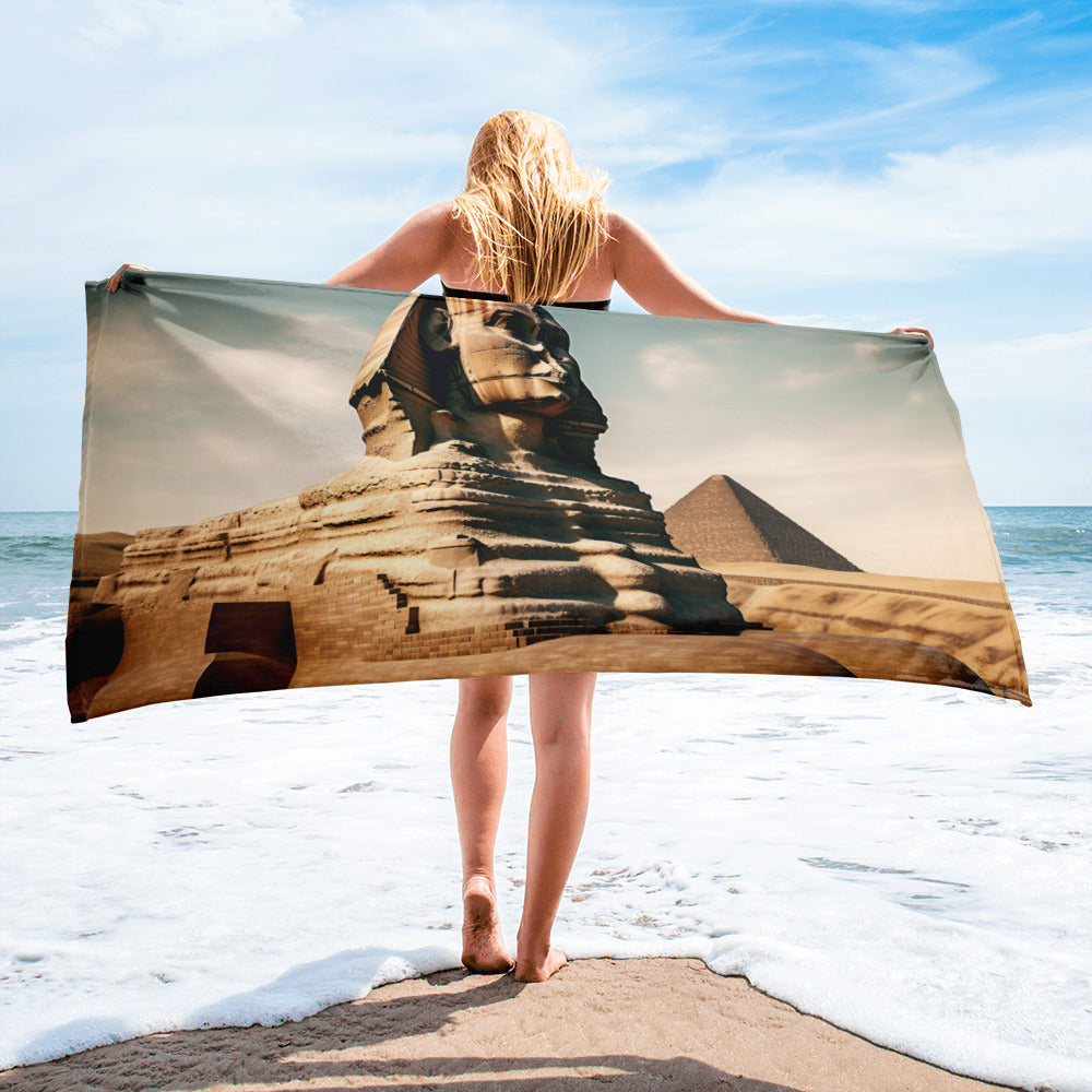 The Great Sphinx Egypt Beach Towel by Visual Verse - Image 1