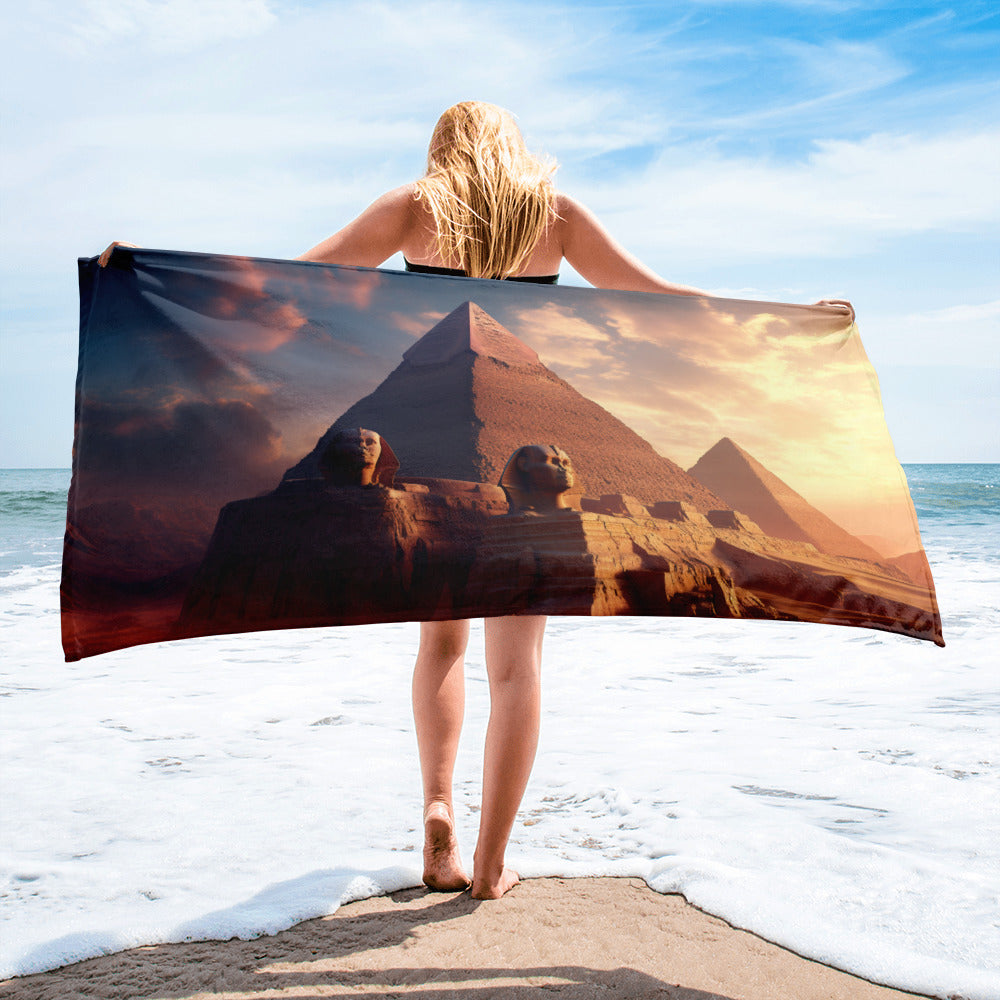 The Great Sphinx of Giza Egypt Beach Towel by Visual Verse - Image 1