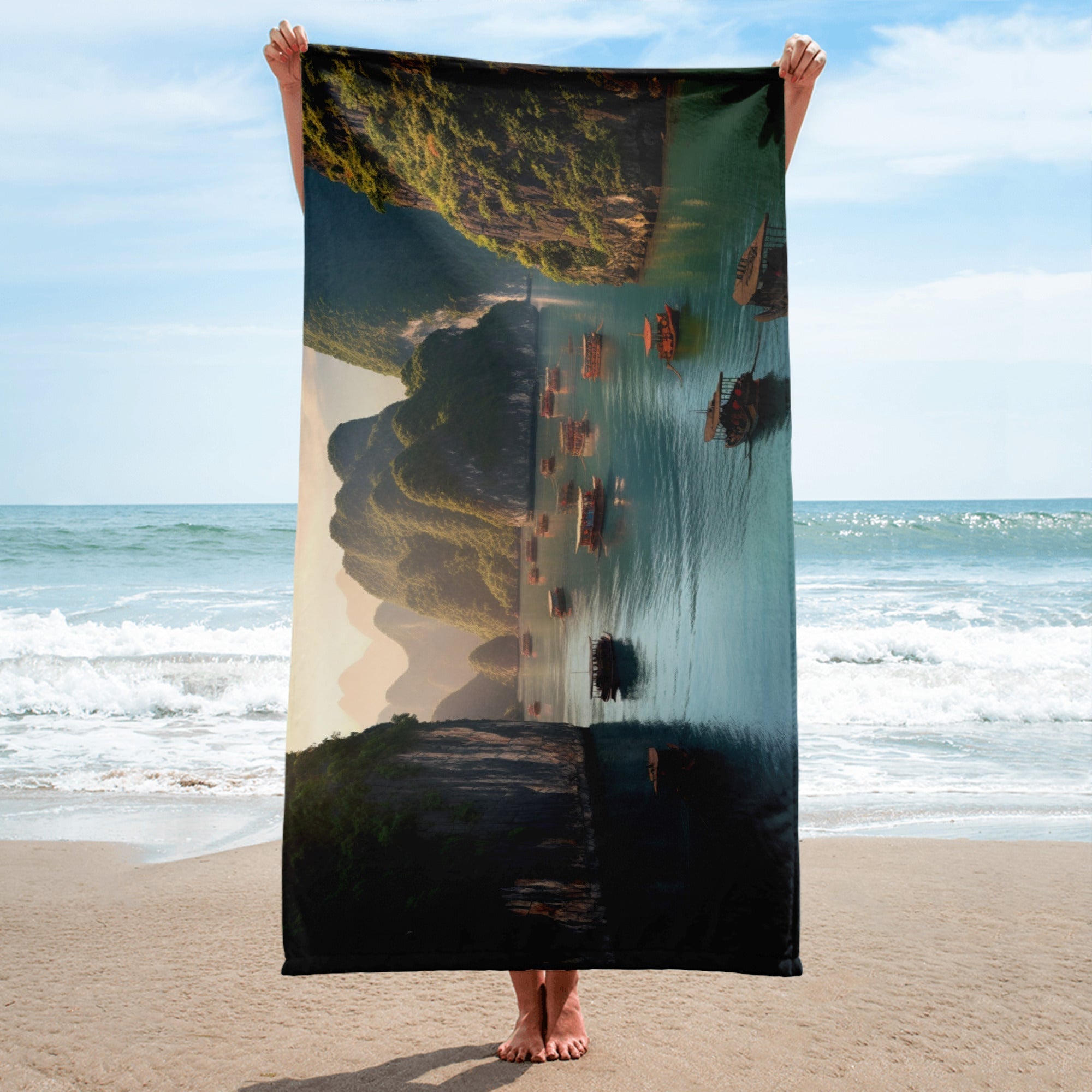 The Ha Long Bay Vietnam Beach Towel by Visual Verse - Image 2