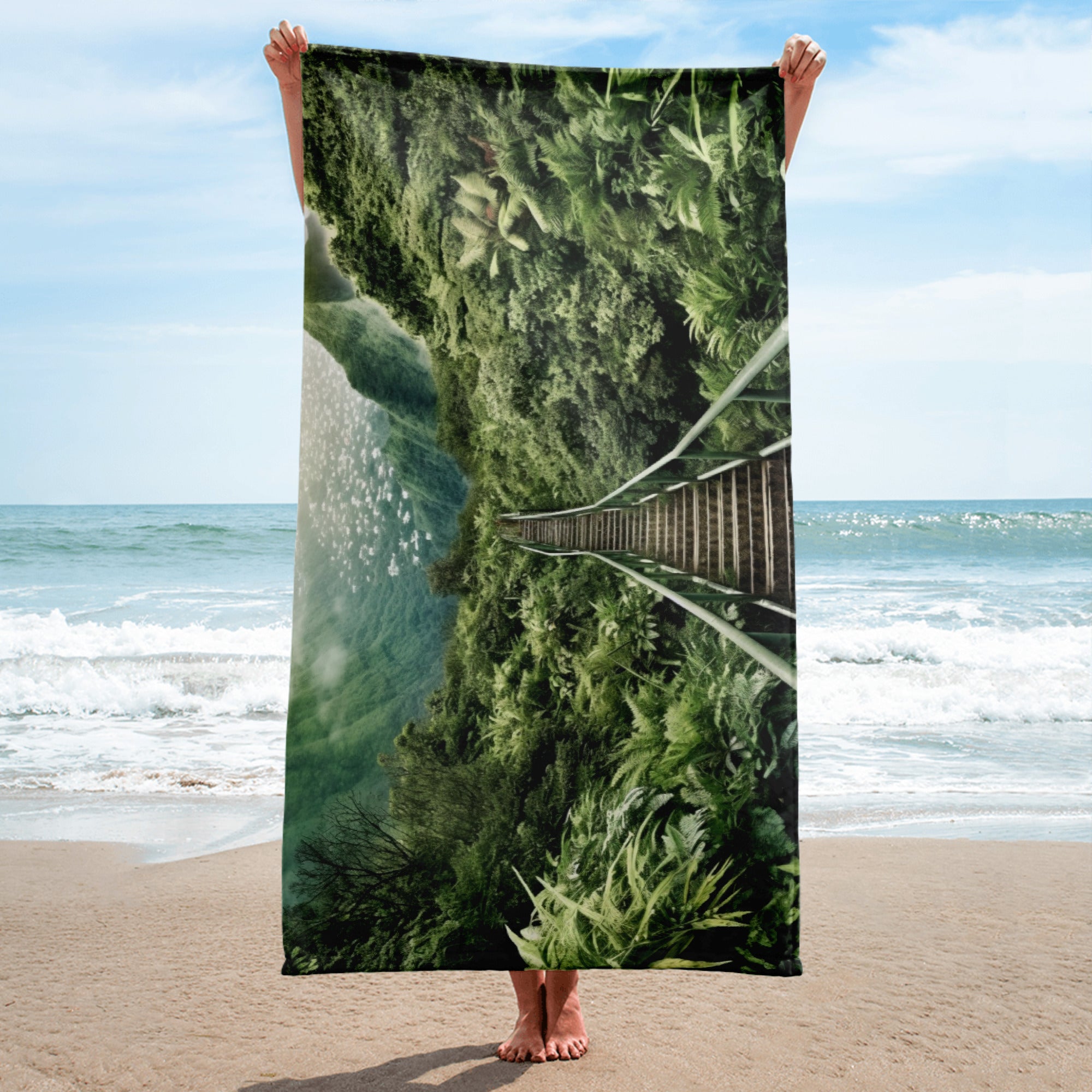 The Haiku Stairs Hawaii Beach Towel by Visual Verse - Image 2