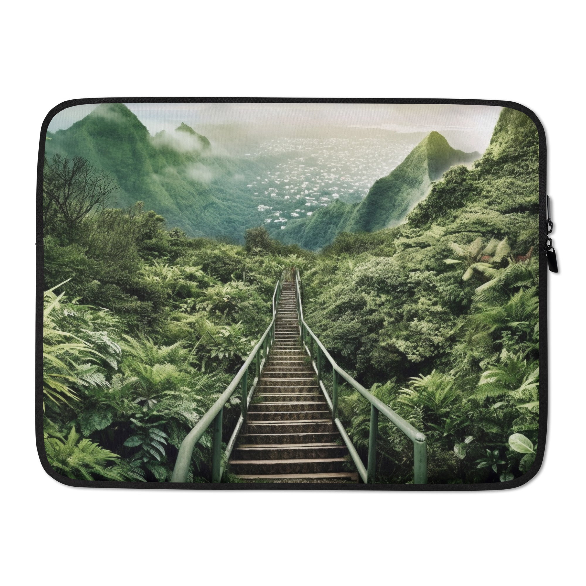 The Haiku Stairs Hawaii Laptop Sleeve by Visual Verse - Image 1