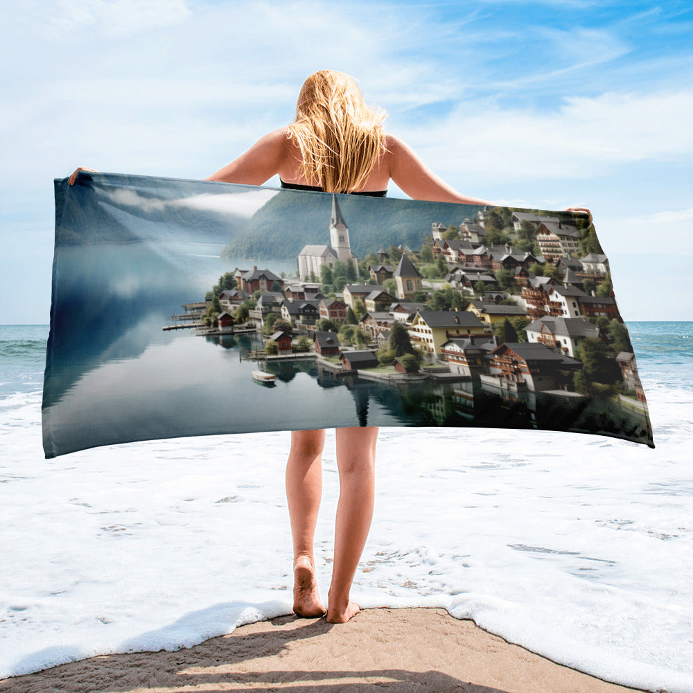 The Hallstatt Austria Beach Towel by Visual Verse - Image 1