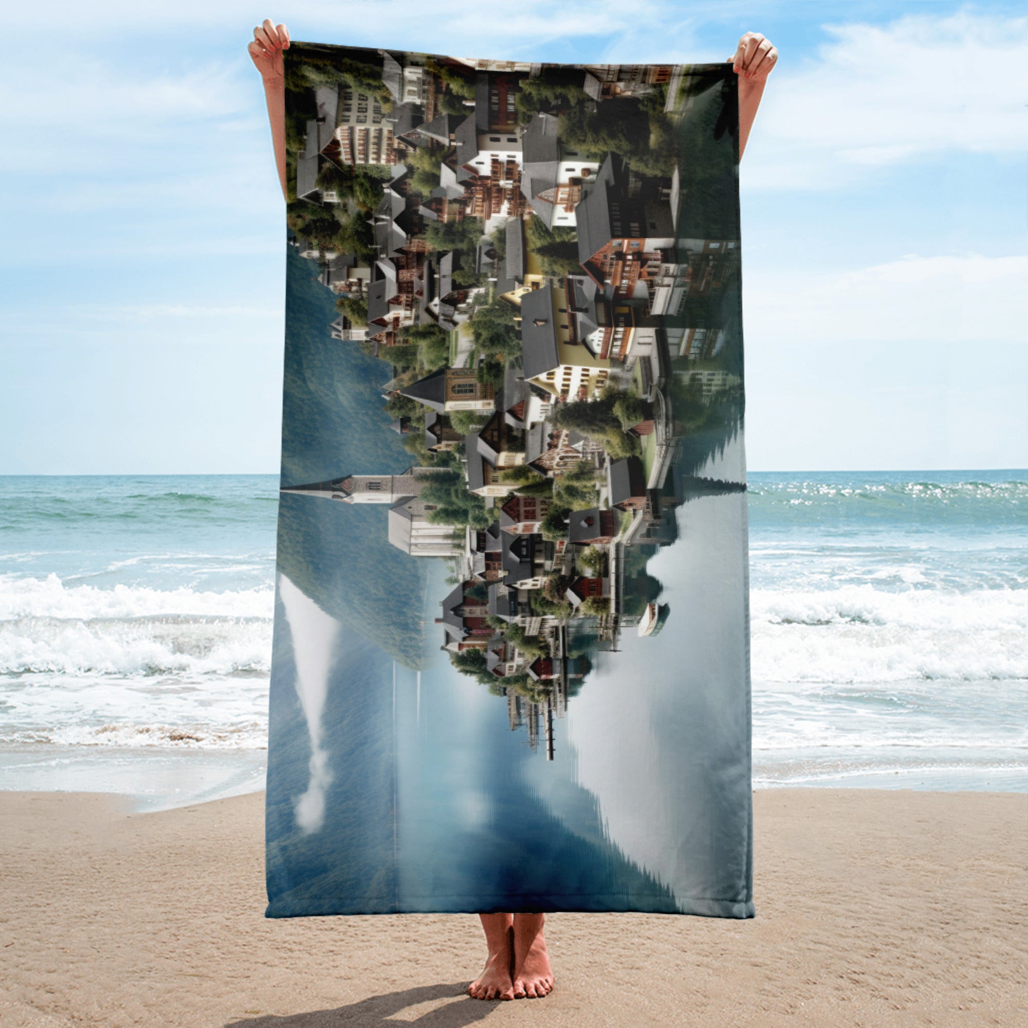 The Hallstatt Austria Beach Towel by Visual Verse - Image 2