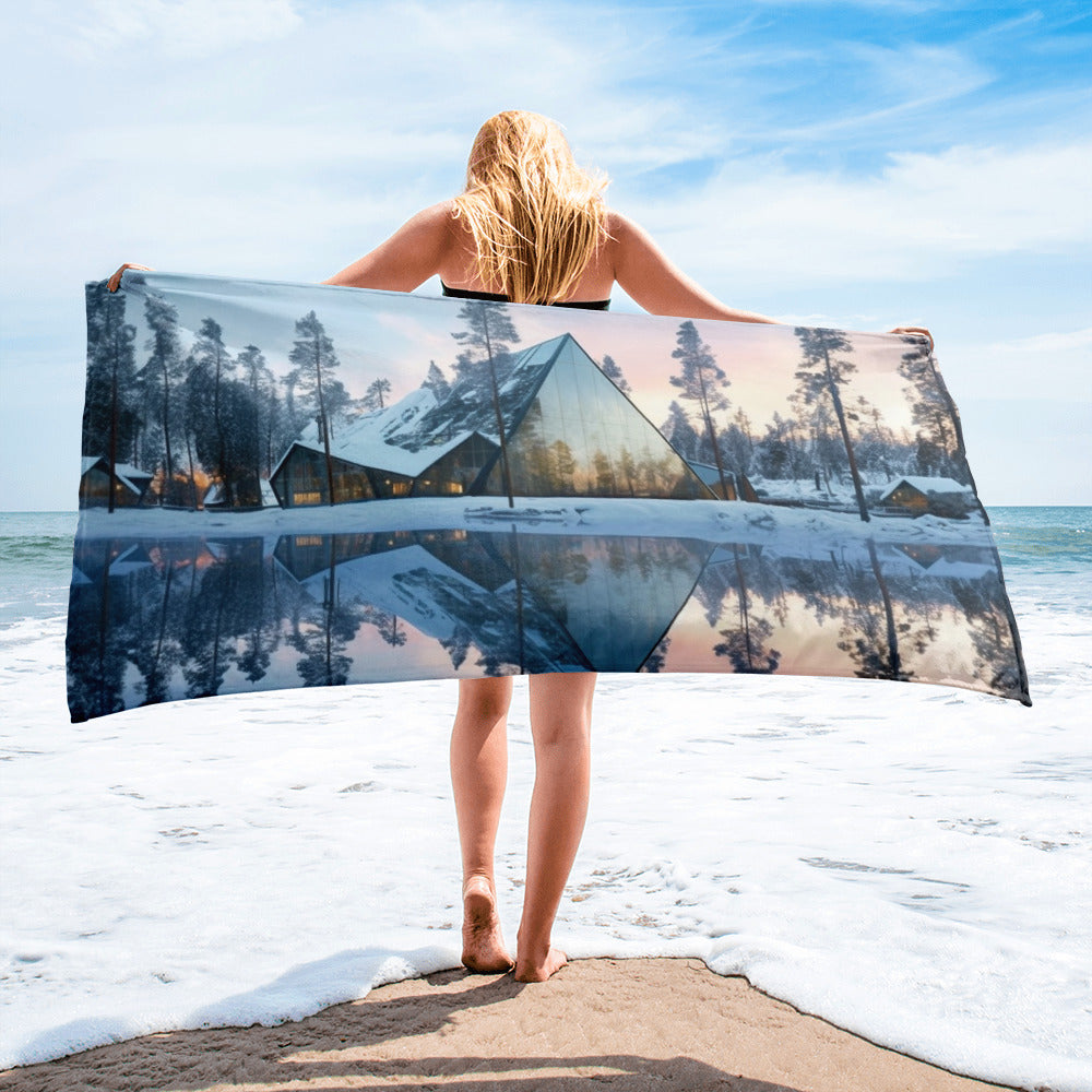 The Kakslauttanen Arctic Resort Finland Beach Towel by Visual Verse - Image 1