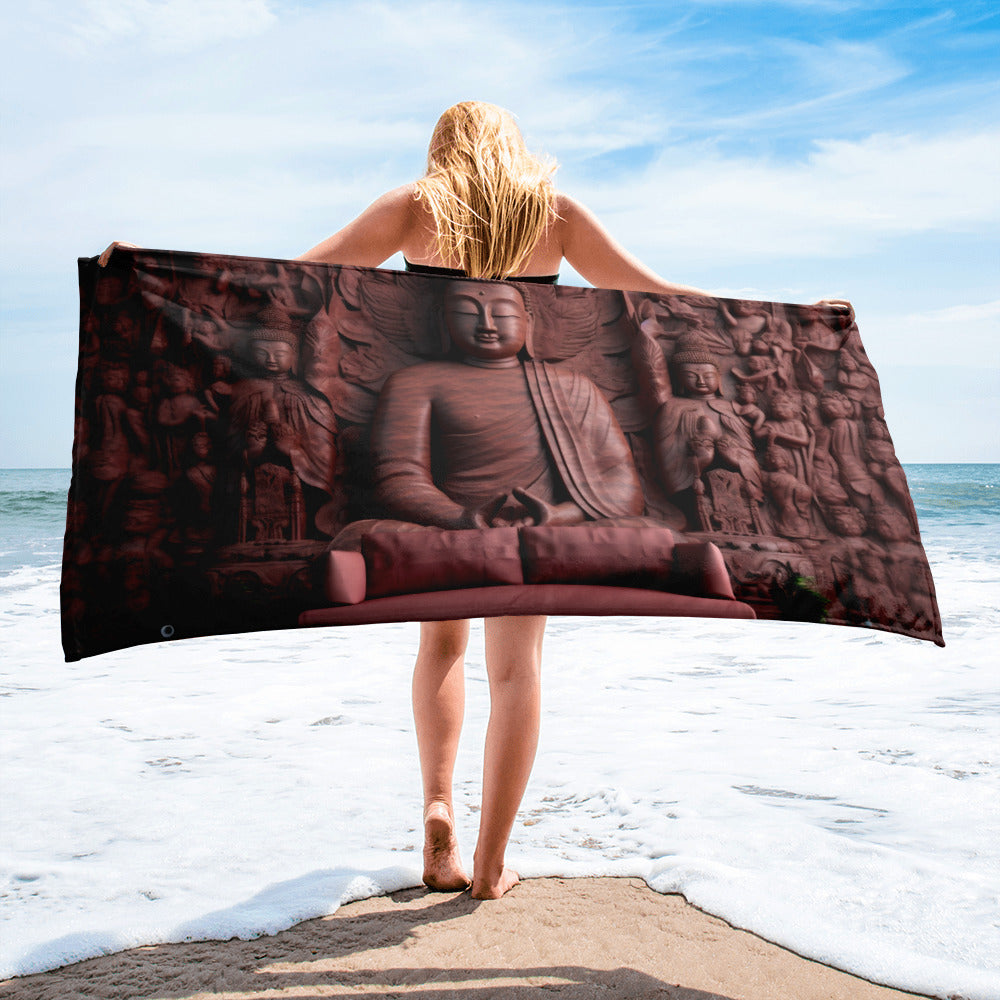 The Leshan Giant Buddha China Beach Towel by Visual Verse - Image 1