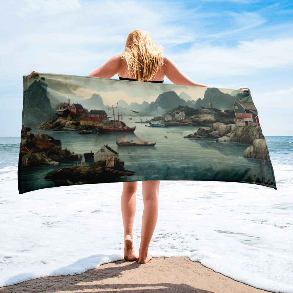 The Lofoten Islands Norway Beach Towel by Visual Verse - Image 1