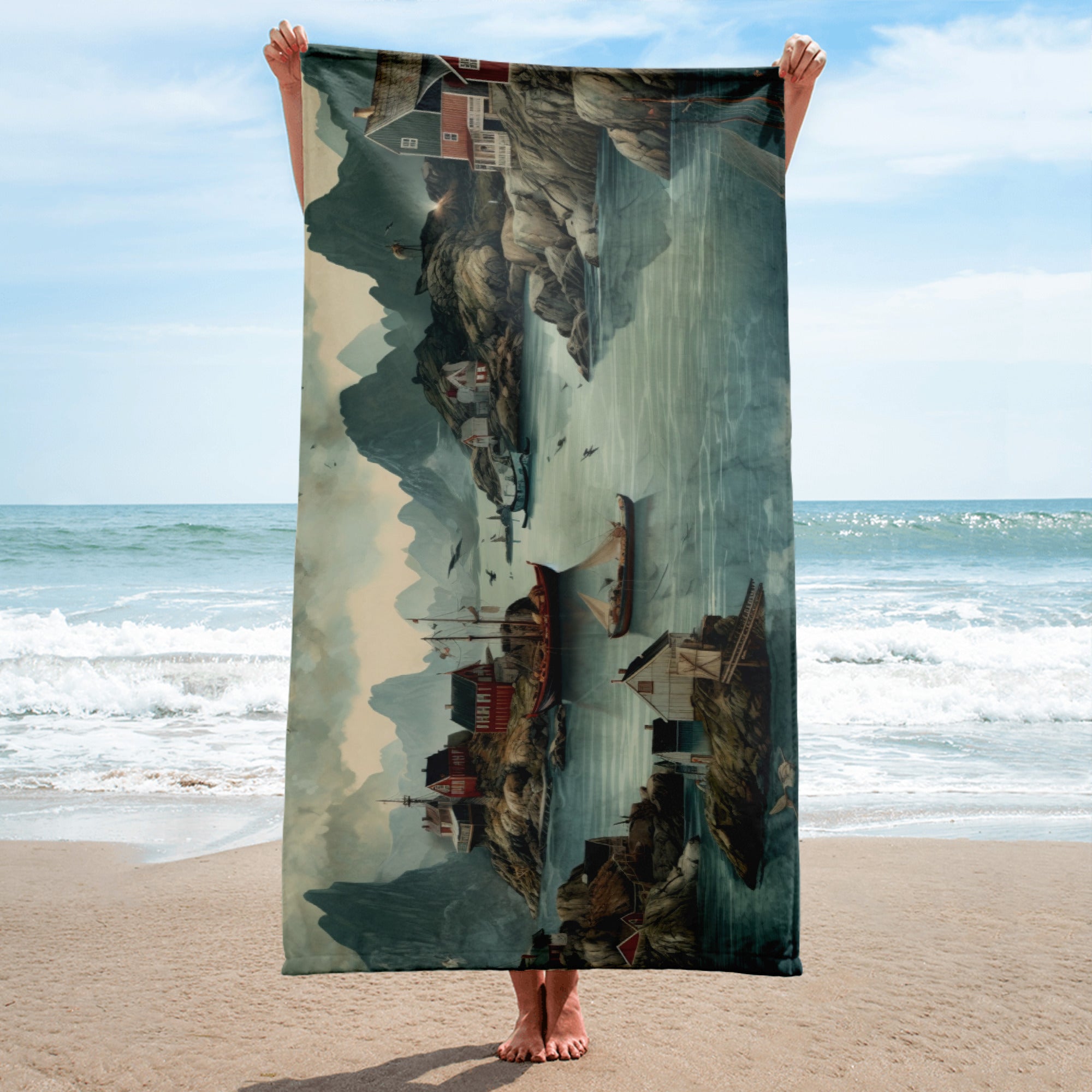 The Lofoten Islands Norway Beach Towel by Visual Verse - Image 2