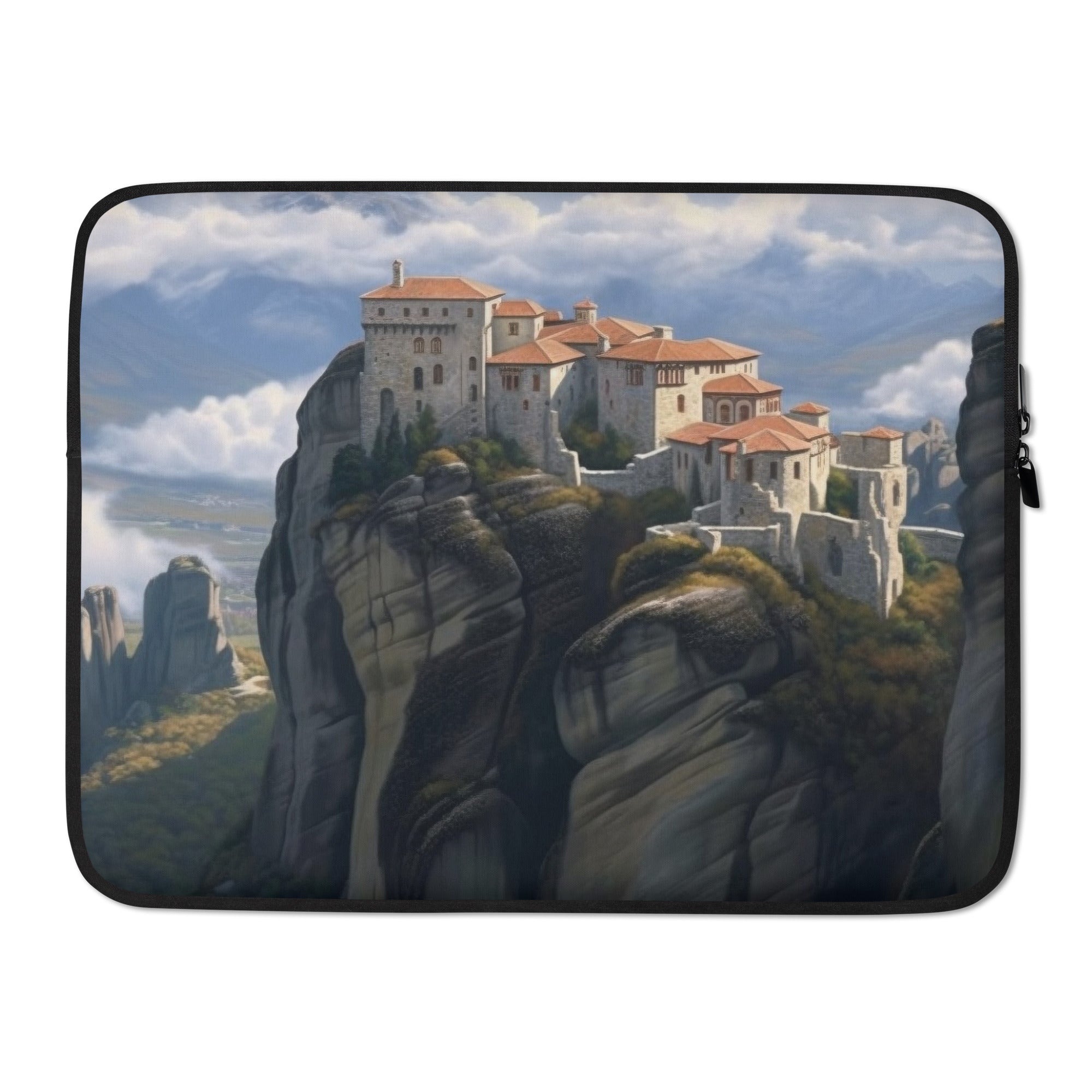 The Meteora Monasteries Greece Laptop Sleeve by Visual Verse - Image 1