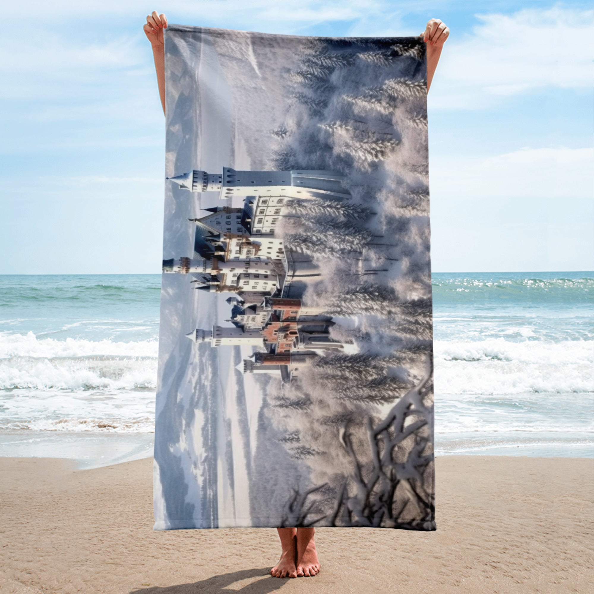 The Neuschwanstein Castle Germany Beach Towel by Visual Verse - Image 2